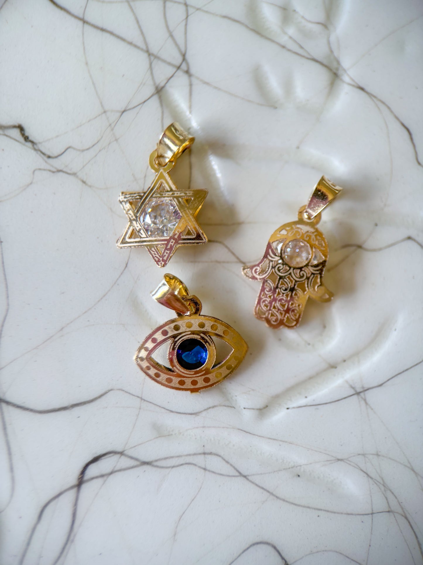 Various Evil Eye, Hamsa, Star of David 10k Yellow Gold Charms