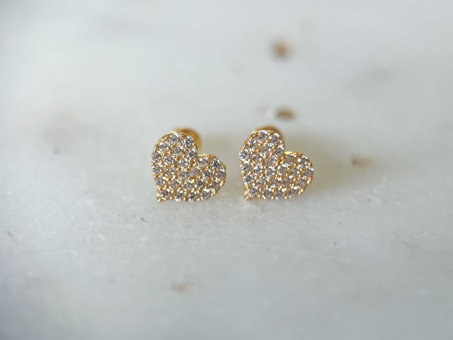 Mini 14k Yellow Gold Hearts with CZ Stud Earrings