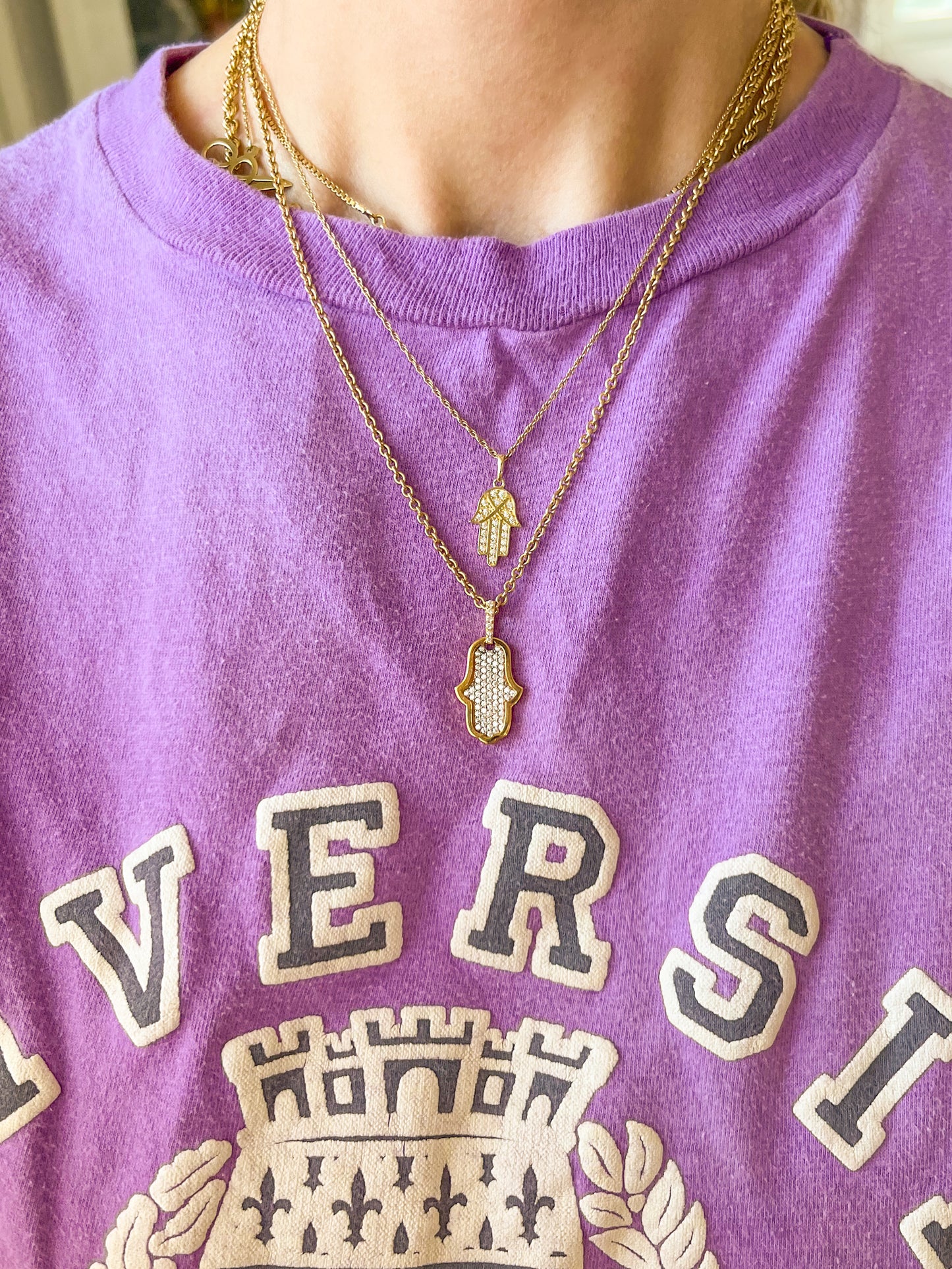 Two Sizes - Hamsa Charms with CZs 14k Yellow Gold Charms