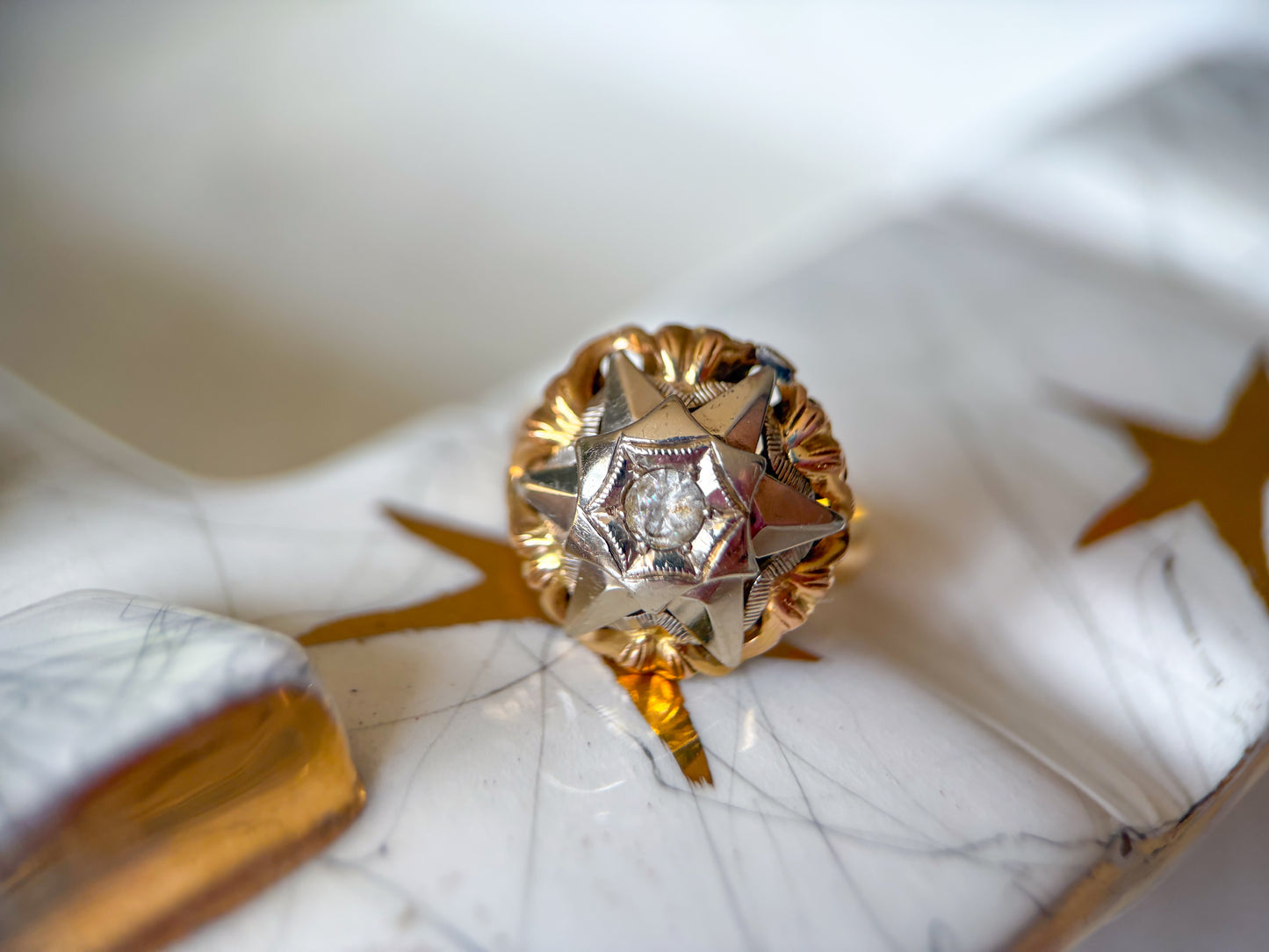 Vintage Donut Band 18k Yellow Gold Statement Ring with CZ