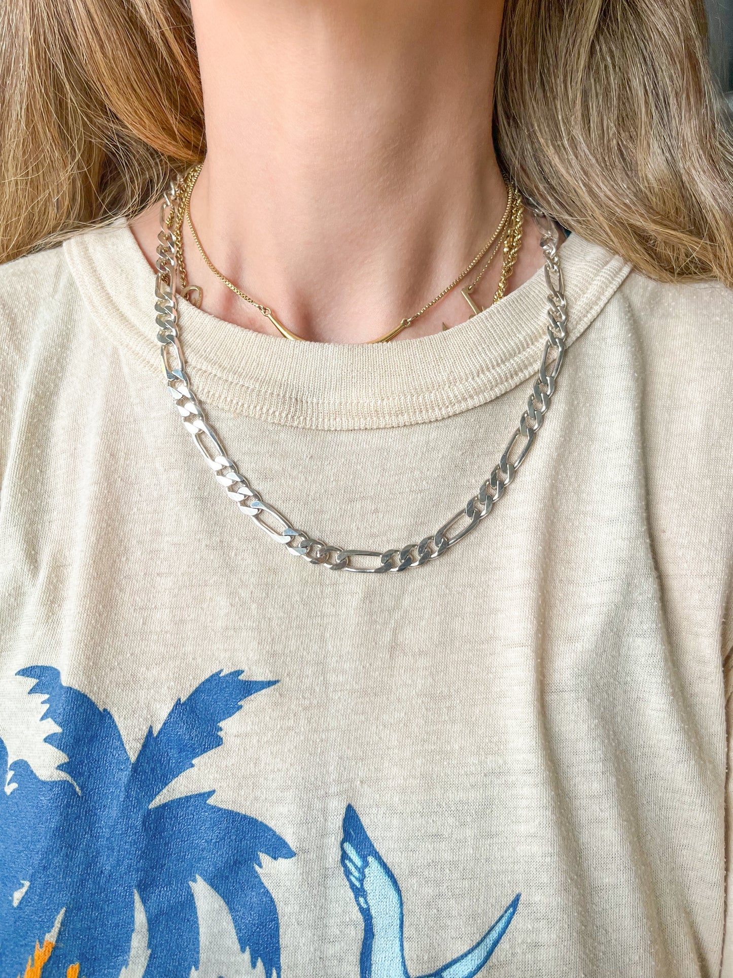 Vintage Figaro Chain Sterling Silver 20 Inch Chain Necklace, circa 1990s