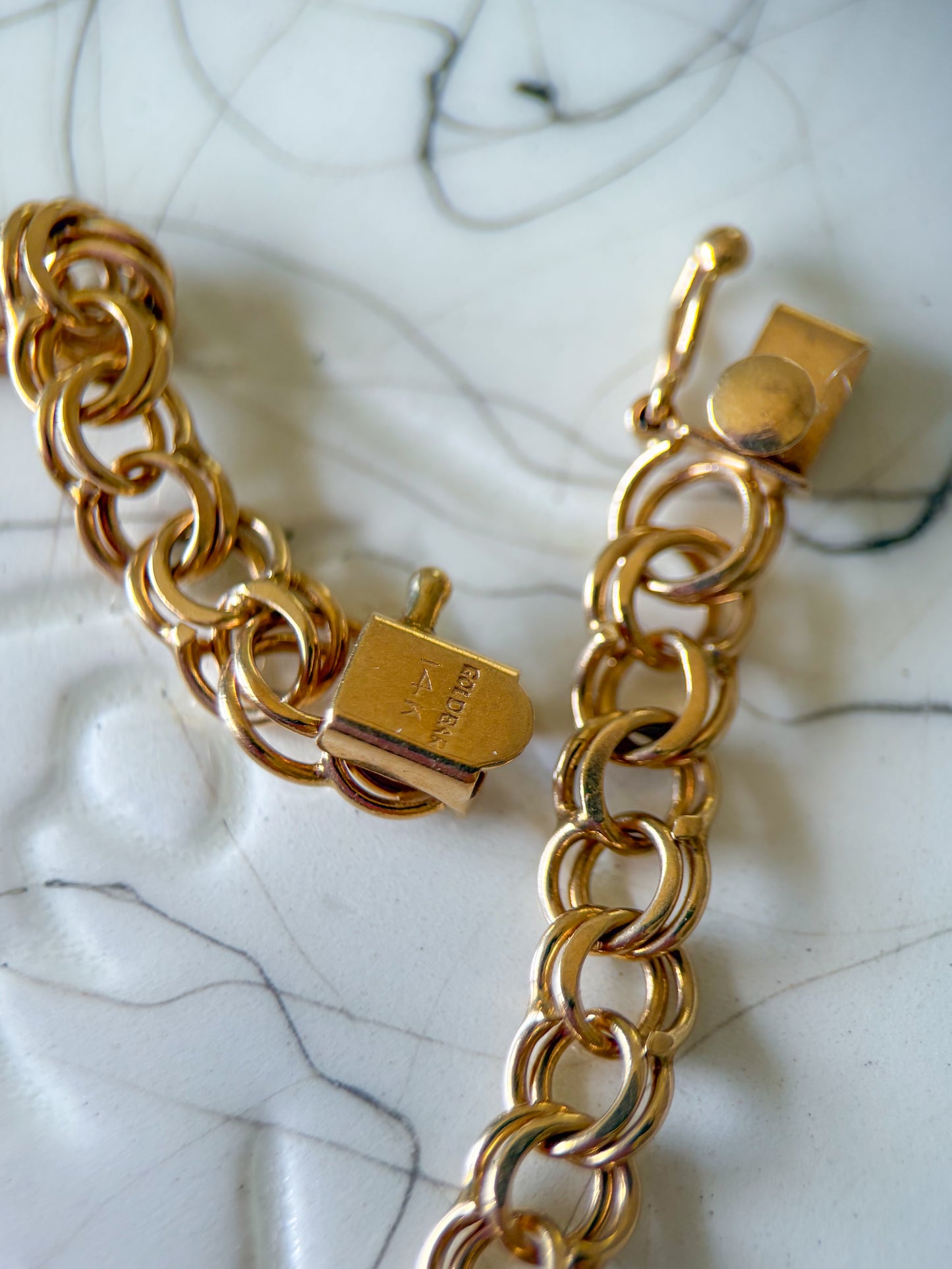 Vintage Round Multi Link 14k Yellow Gold 7.5 Inch Bracelet