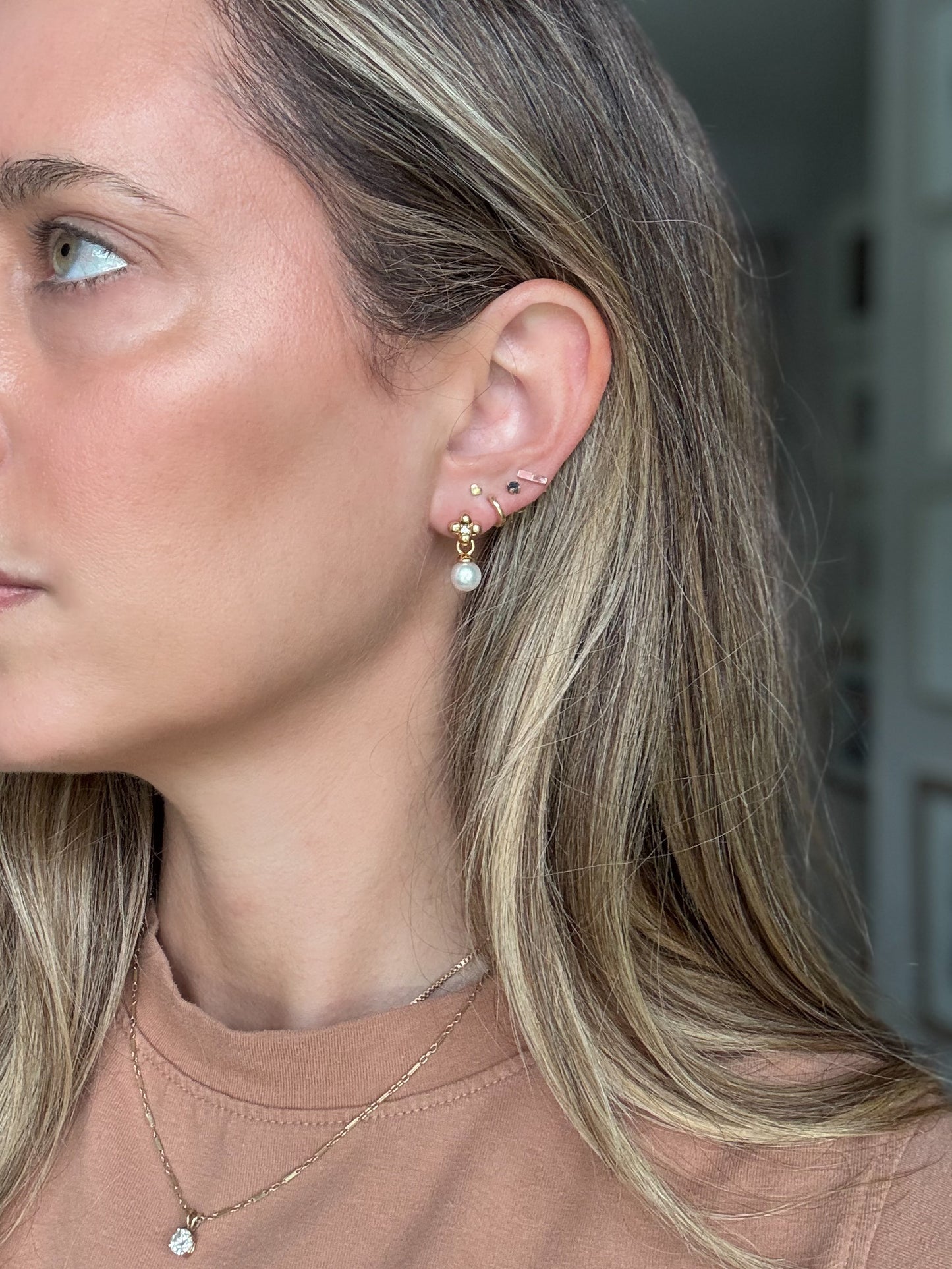 Vintage Natural Diamond and Pearl 18k Yellow Gold Drop Earrings