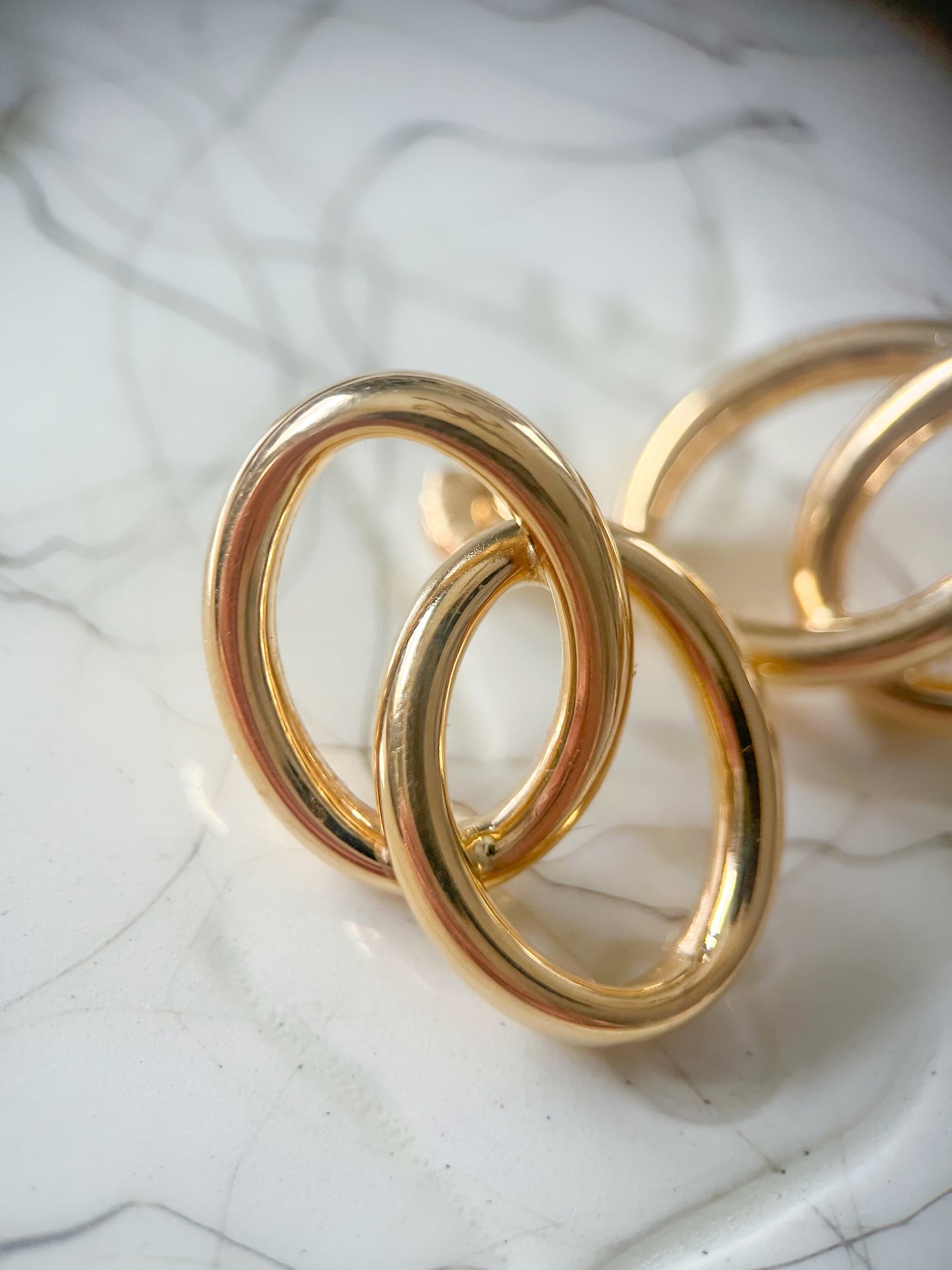 Vintage Double Ring Hoop 14k Yellow Gold Earrings