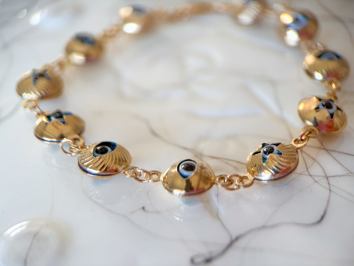 Evil Eye Charms 10k Yellow Gold 7.25 Inch Bracelet