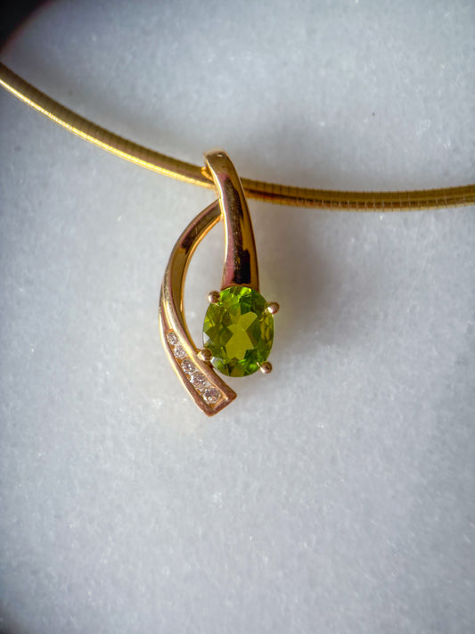 Vintage Natural Diamond and Peridot Slider 10k Yellow Gold Charm