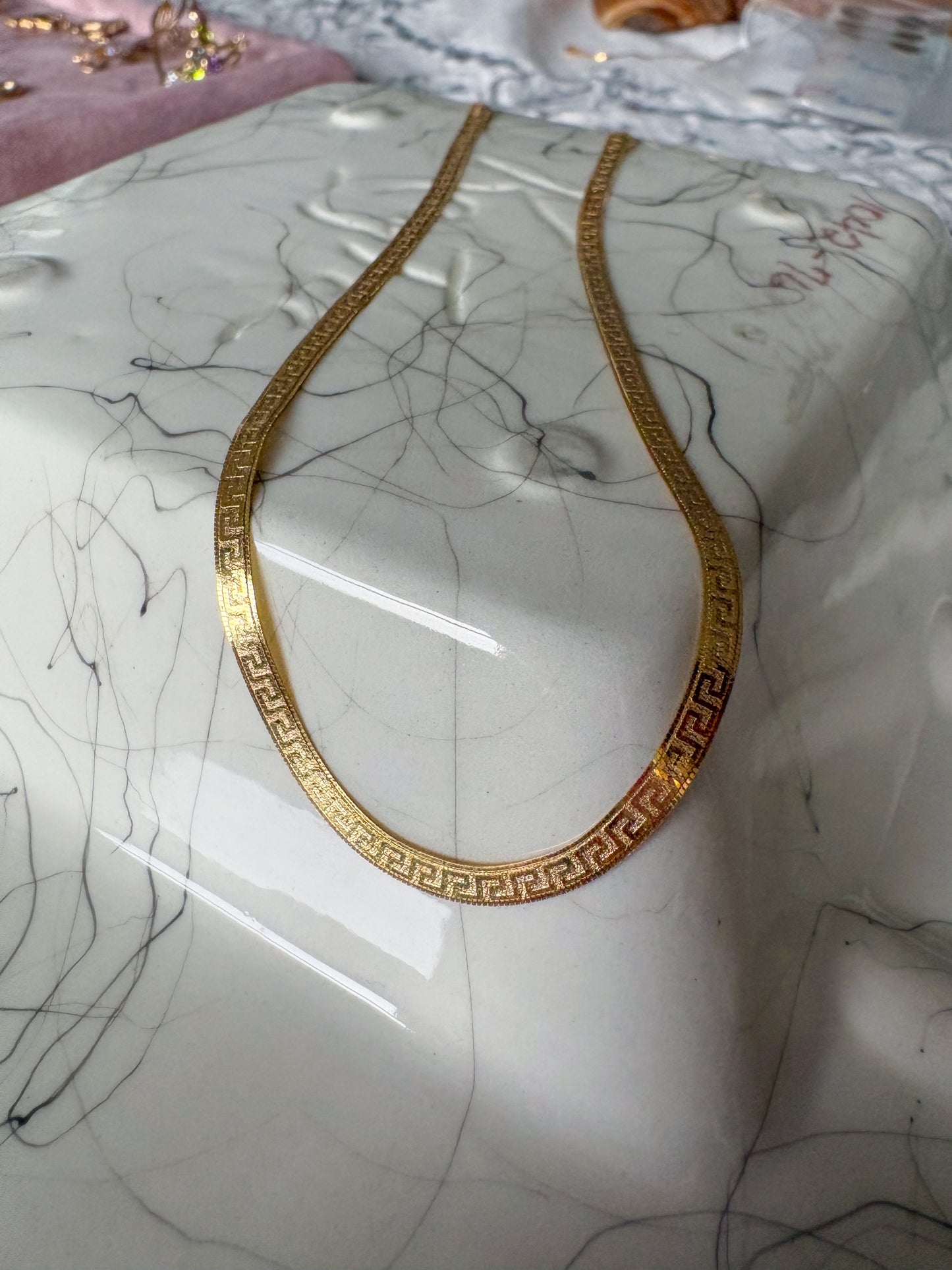 Herringbone Greek Style Chain 10k Yellow Gold 18 Inch Necklace