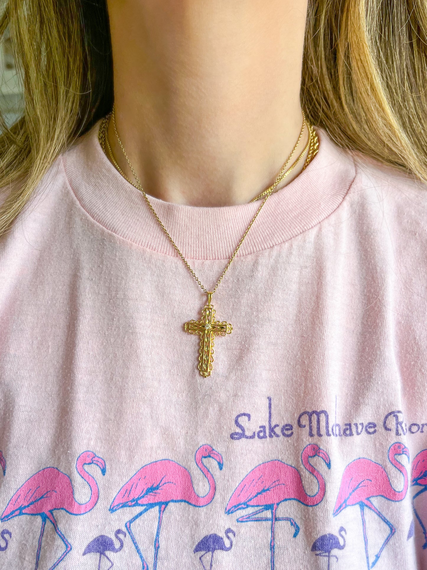 Vintage Natural Diamond Cross 14k Yellow Gold Charm