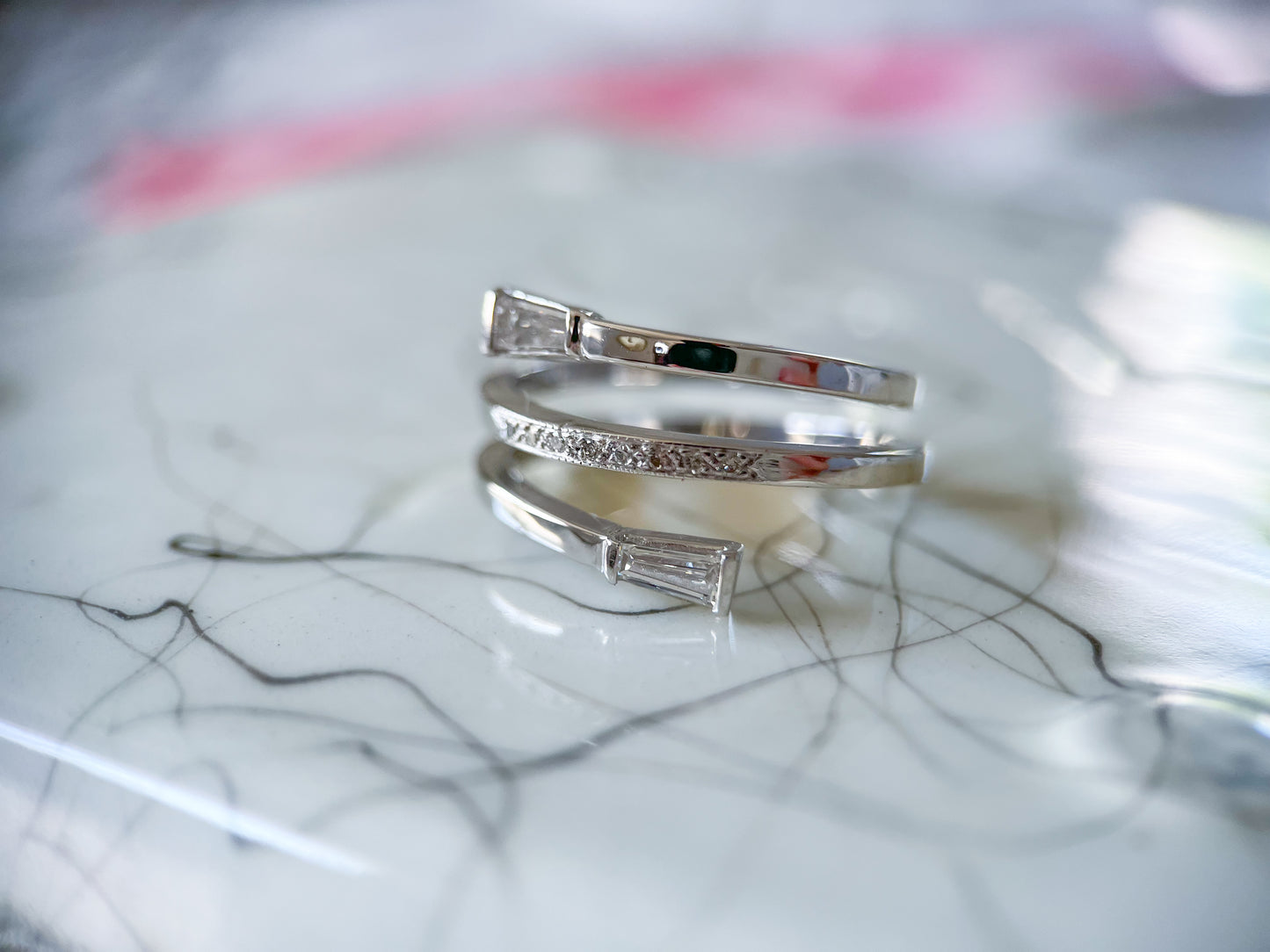 Vintage Baguette Natural Diamond Wrap 14k White Gold Ring