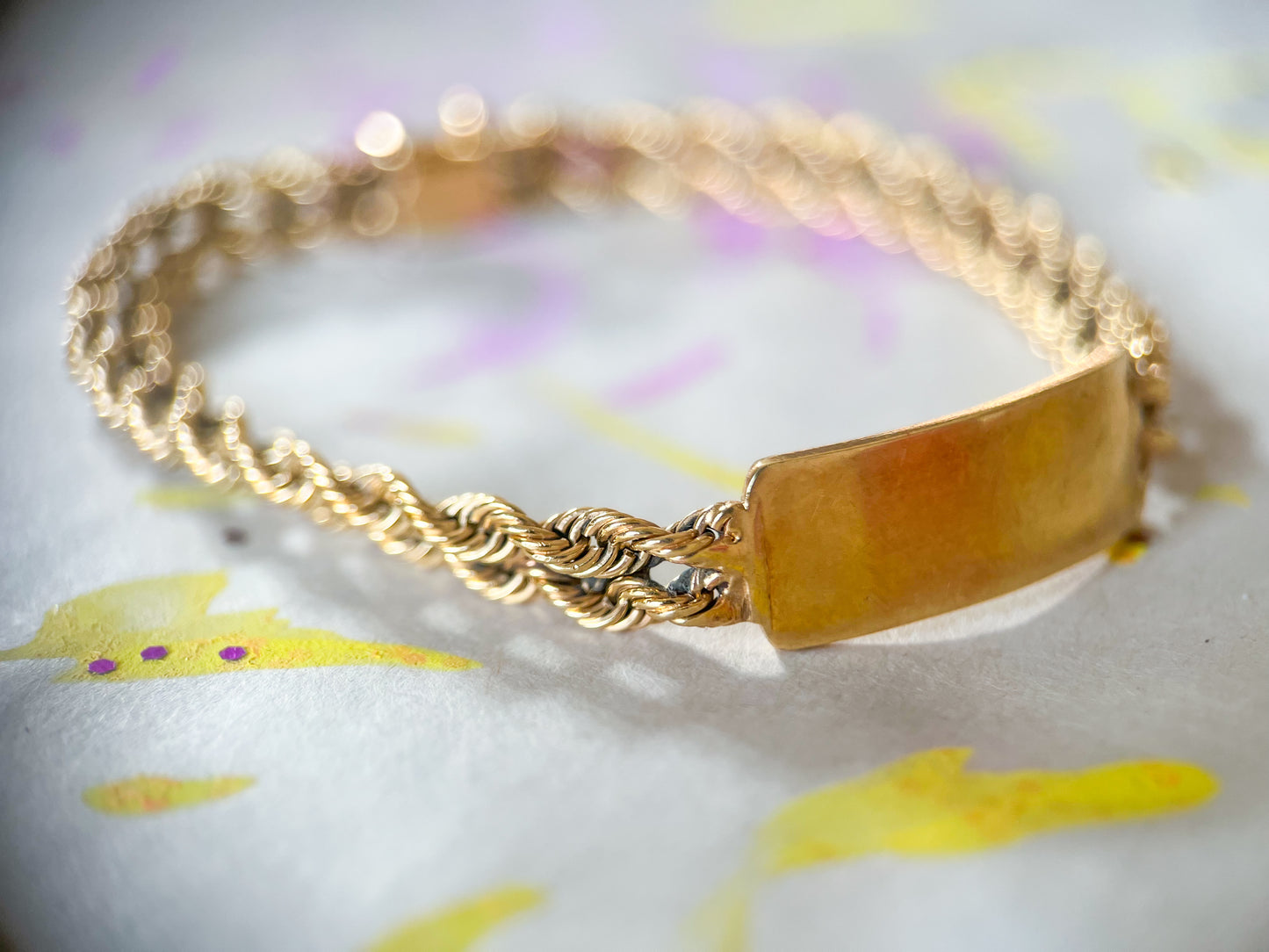 Vintage Double Rope ID Bracelet 14k Yellow Gold 7 Inch Bracelet