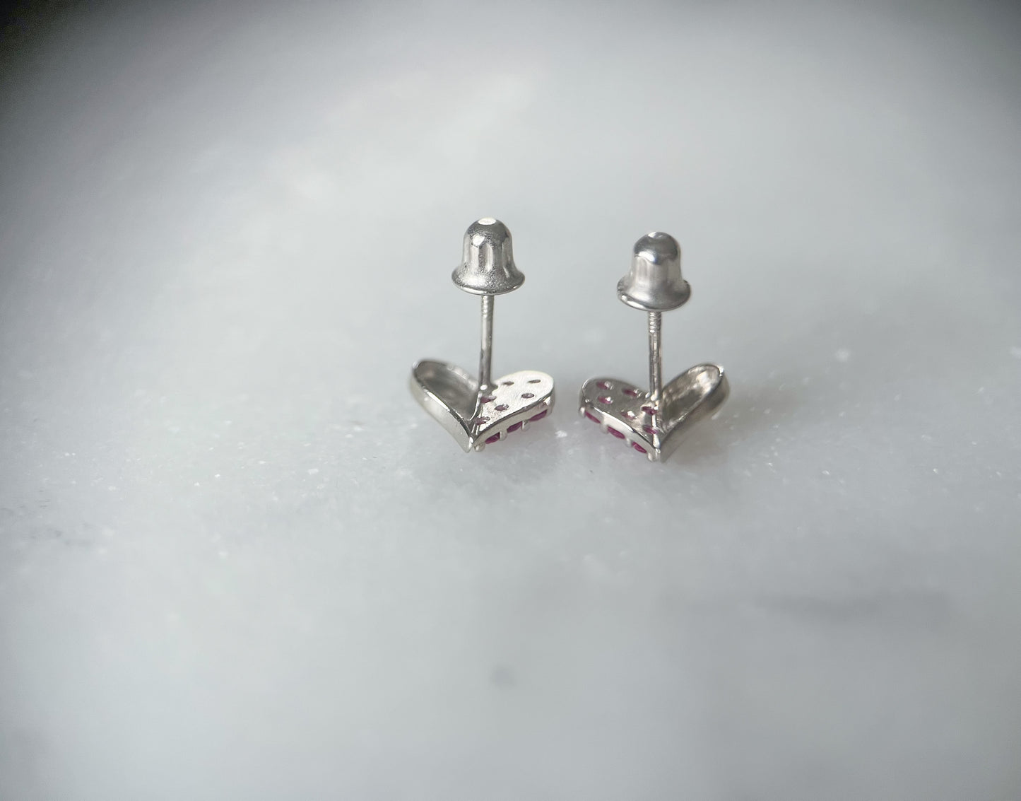 Various Mini 14k White Gold Studs - Hearts with Pink CZ