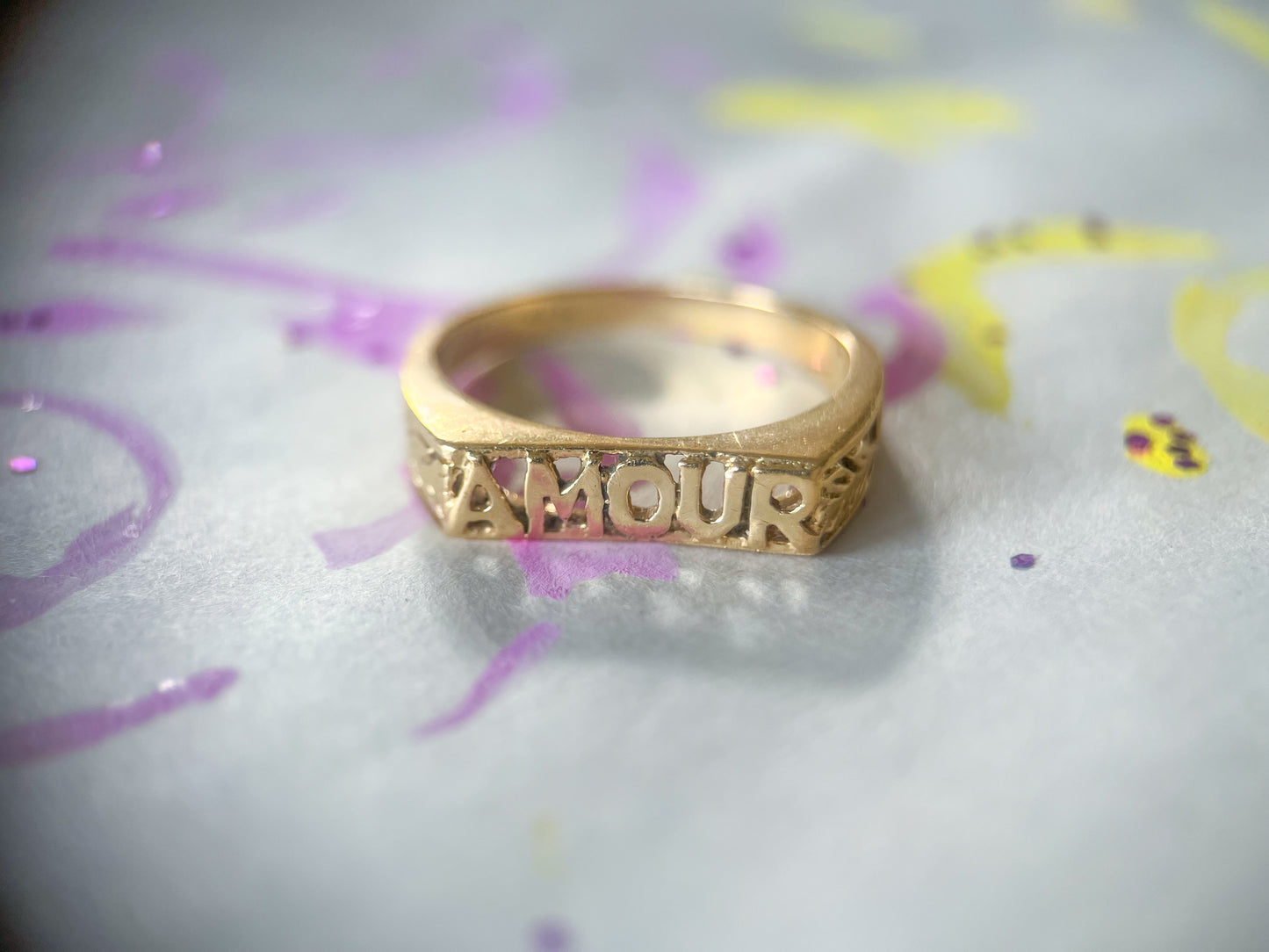 Vintage "Amour" 14k Yellow Gold Ring