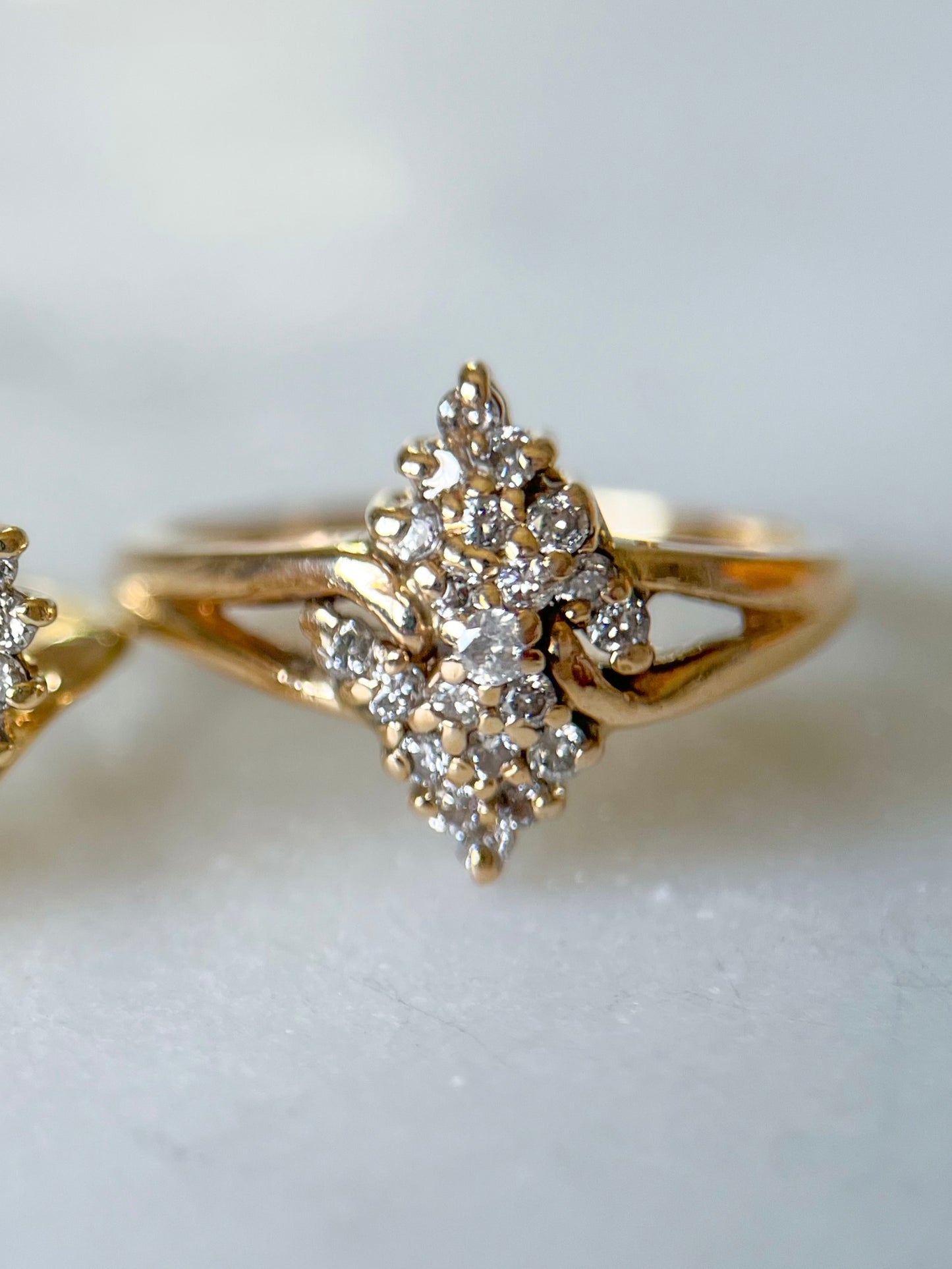 Vintage Natural Diamond 14k Yellow Gold Cluster Ring