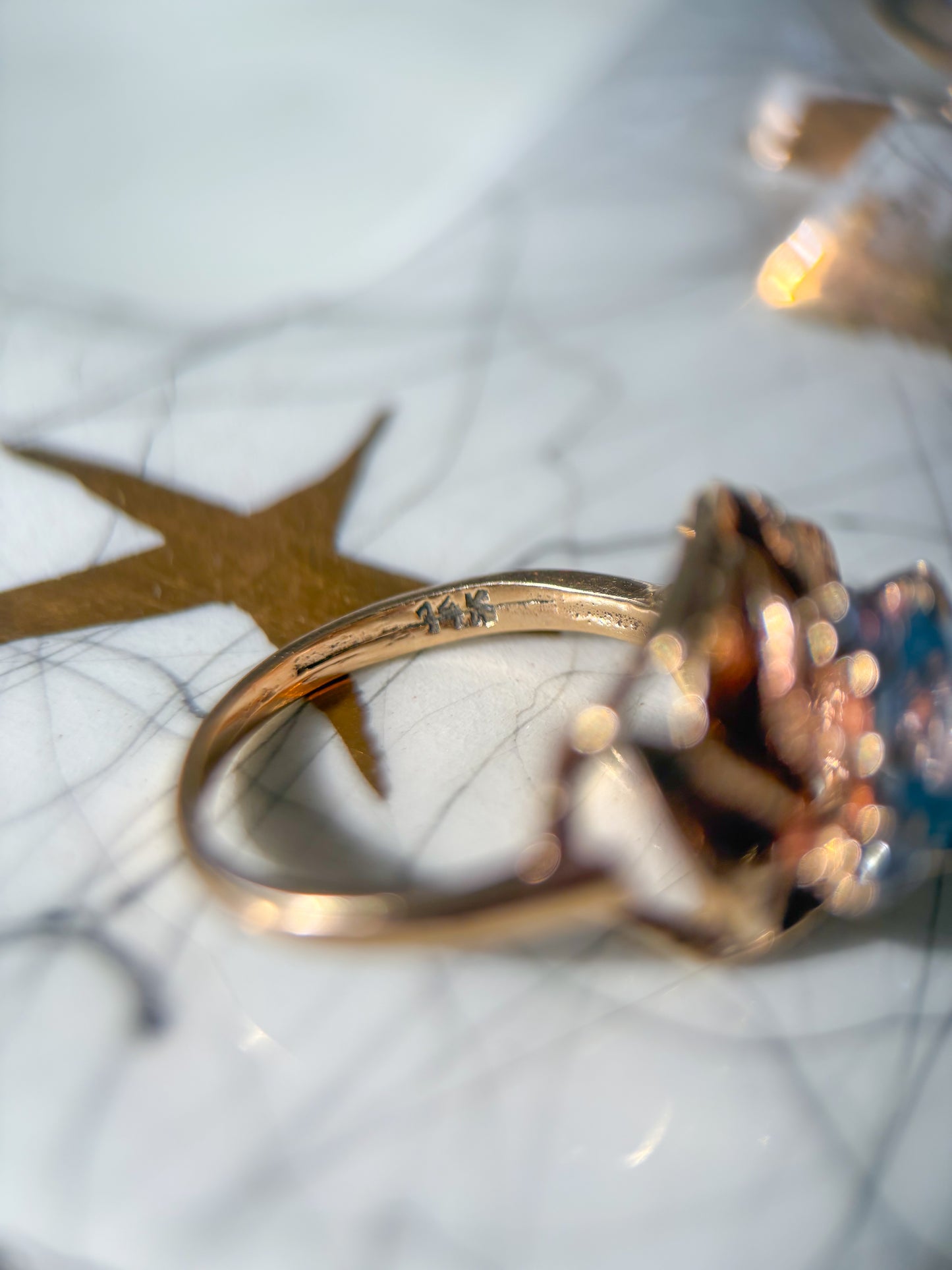 Vintage Natural Aquamarine Rose 14k Yellow Gold Ring