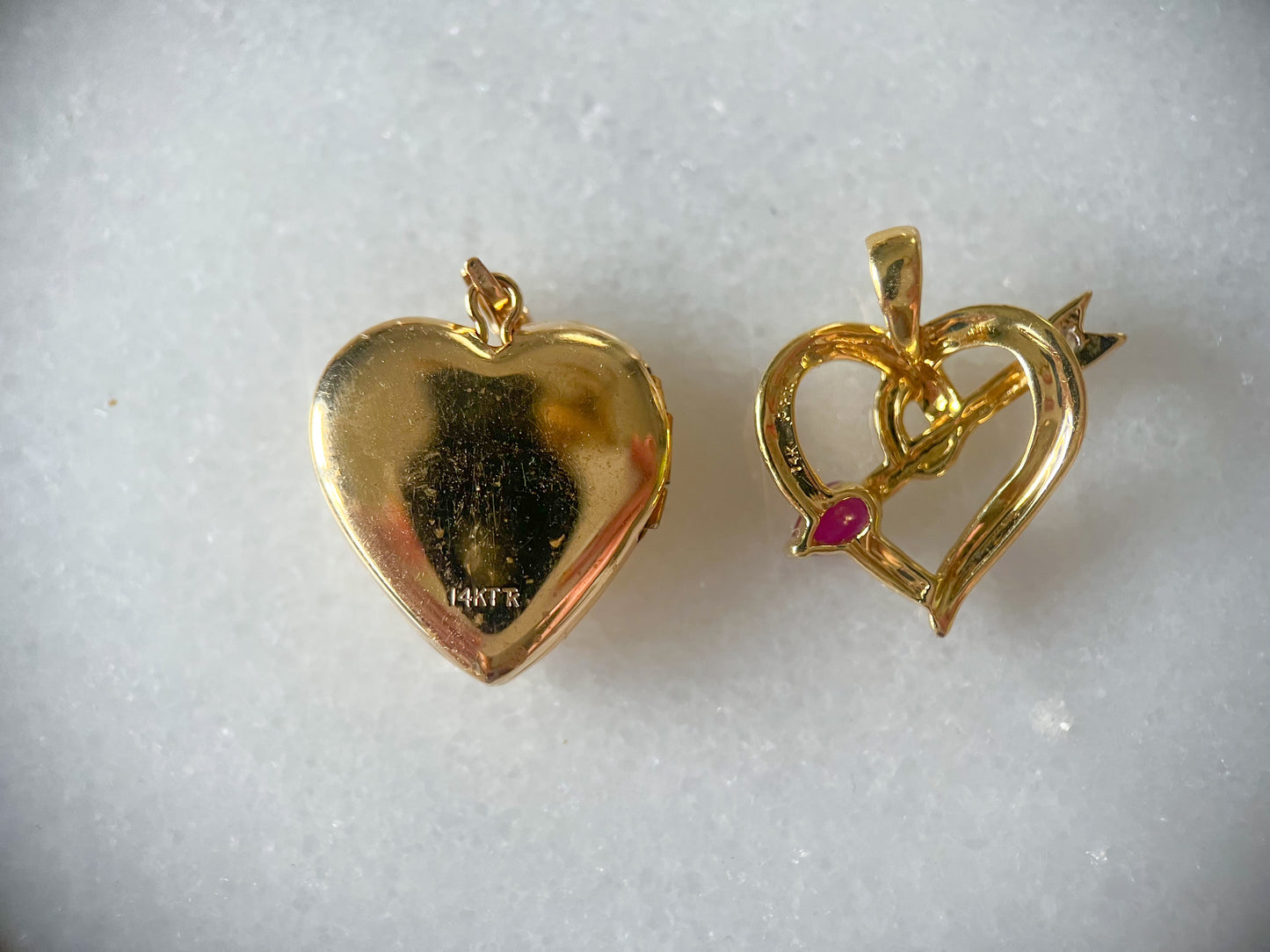 Vintage Natural Ruby and Diamond Heart 14k Yellow Gold Charm