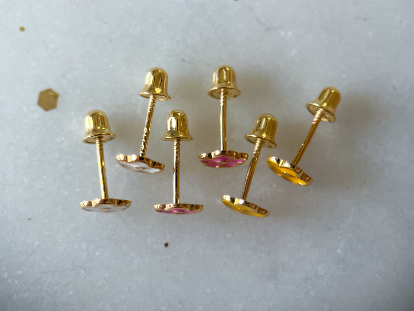 Various Mini 14k Yellow Gold Flower Studs - White, Pink, Yellow