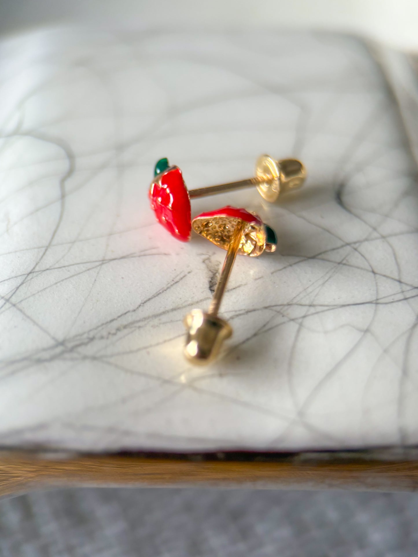 Mini 14k Yellow Gold Enamel Strawberry Stud Earrings