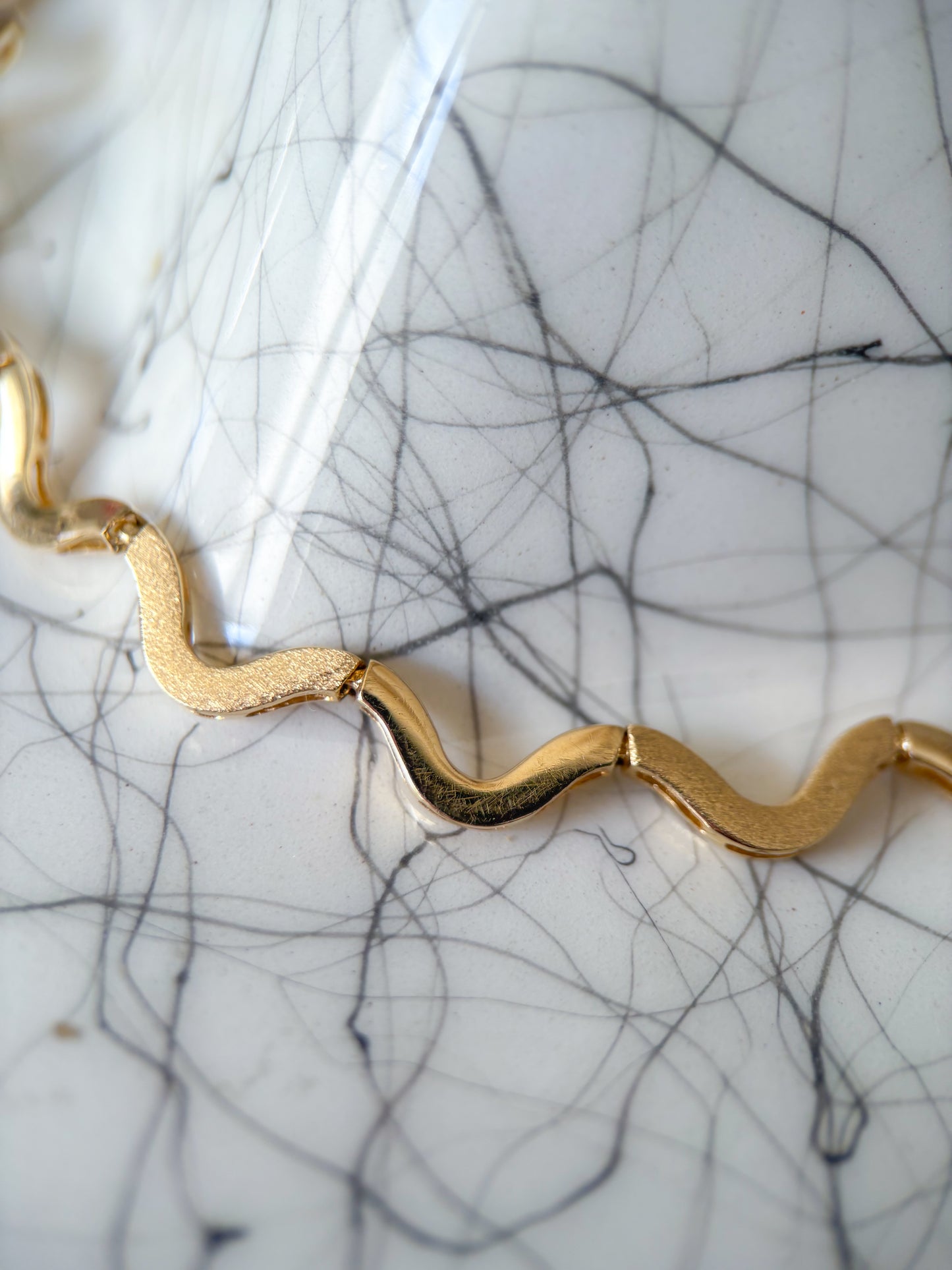 Vintage Wavy 14k Yellow Gold Shiny and Matte 7.5 Inch Bracelet