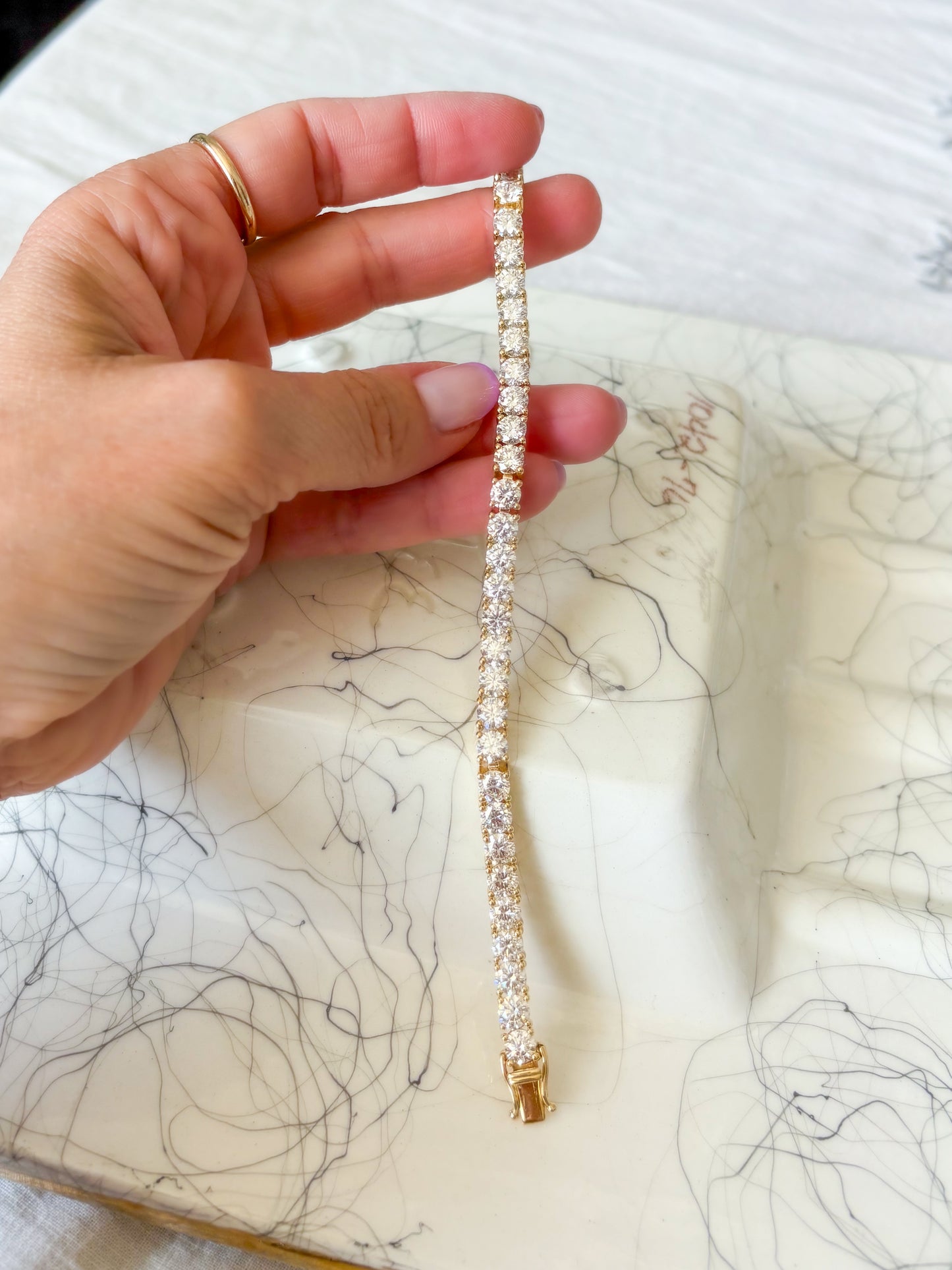 Lab Grown Round Diamond 14k Yellow Gold 17 Carat Tennis Bracelet