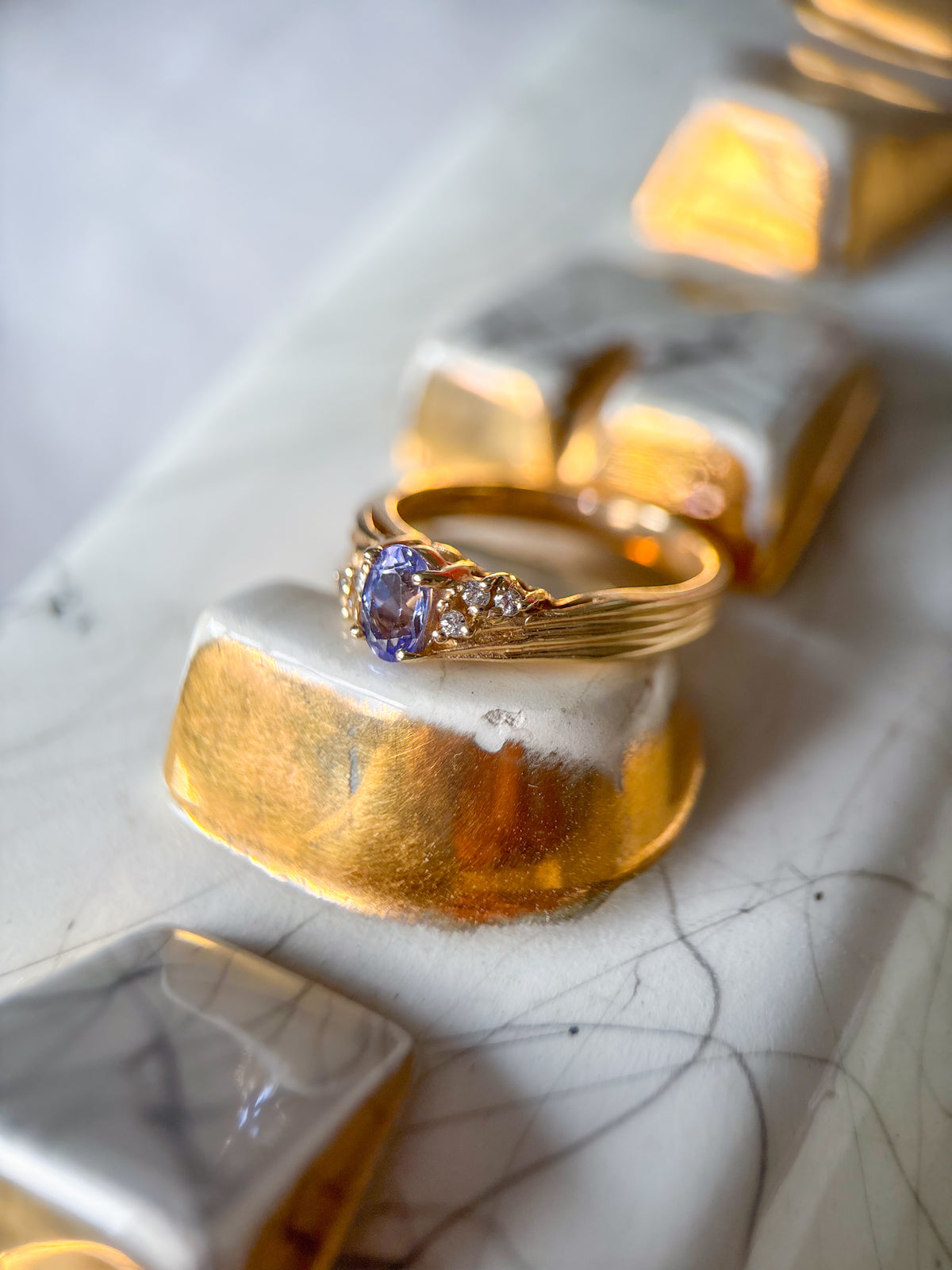 Vintage Natural Tanzanite and Natural Diamond 14k Yellow Gold Ring