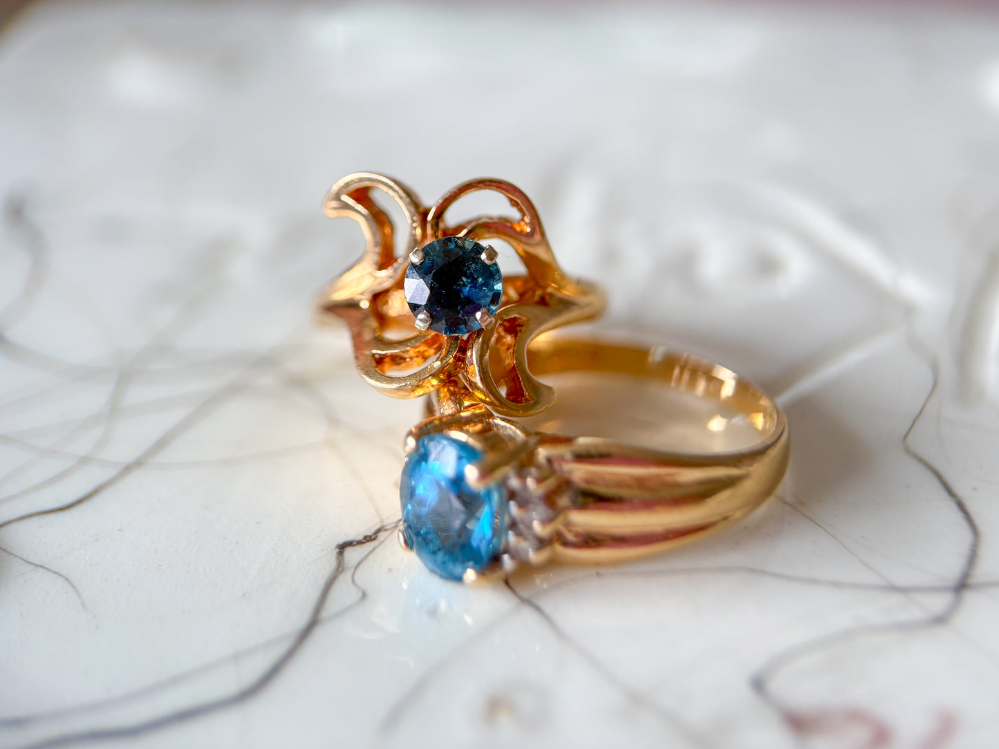 Various Vintage Natural Topaz 14k Yellow Gold Rings