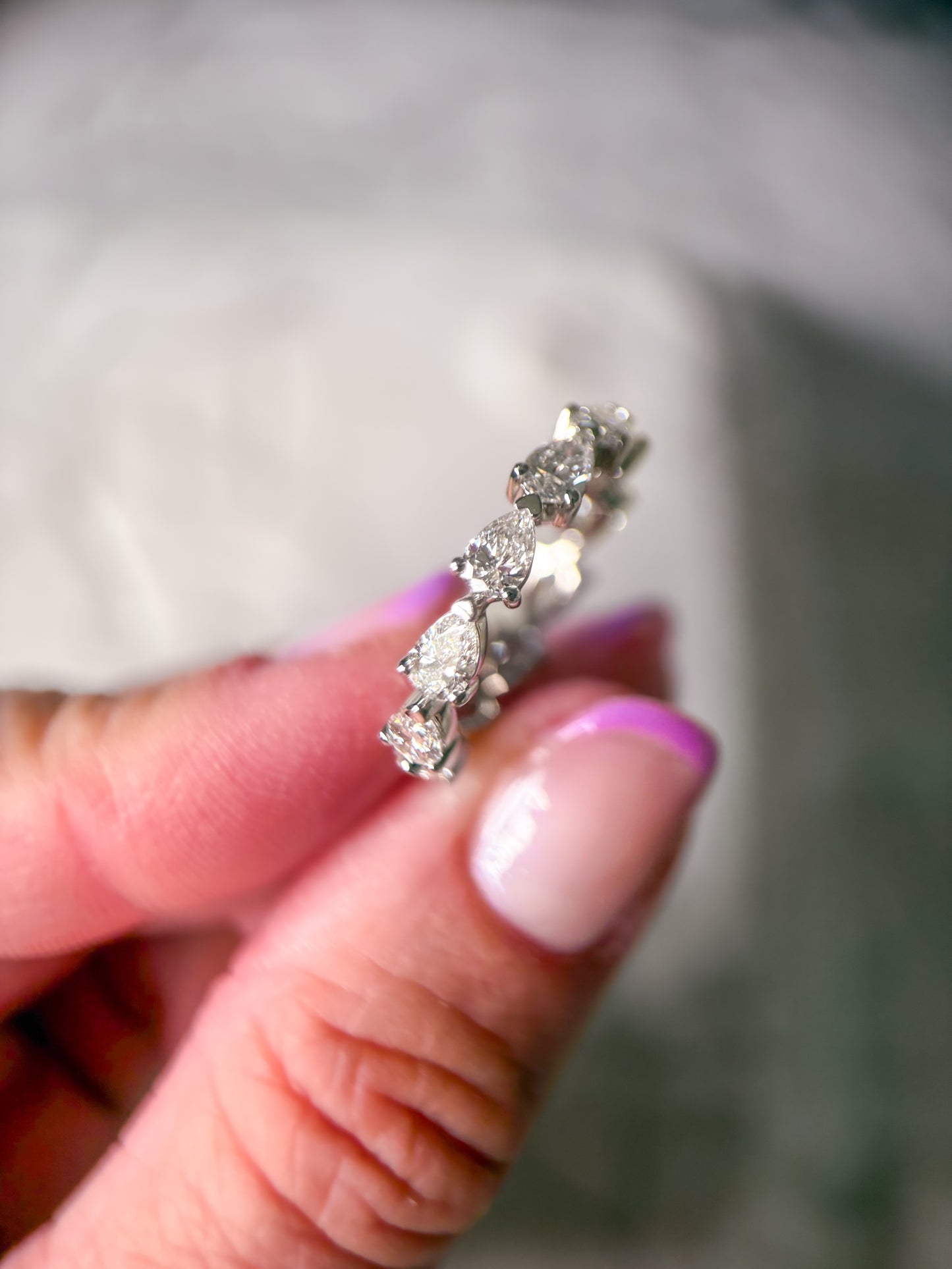 Lab Grown Diamond 14k White Gold Pear Shape 2 Carat Eternity Band