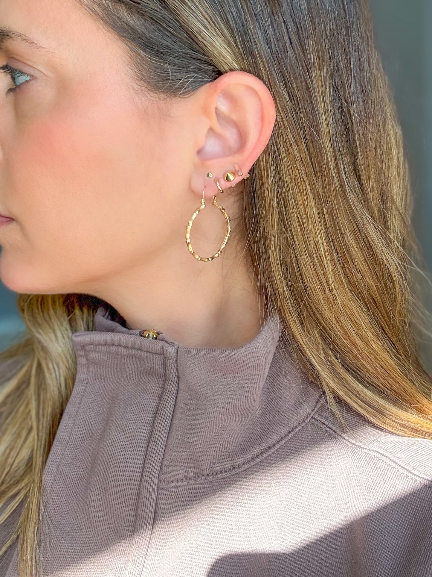 Vintage Bamboo 14k Yellow Gold Hoop Earrings