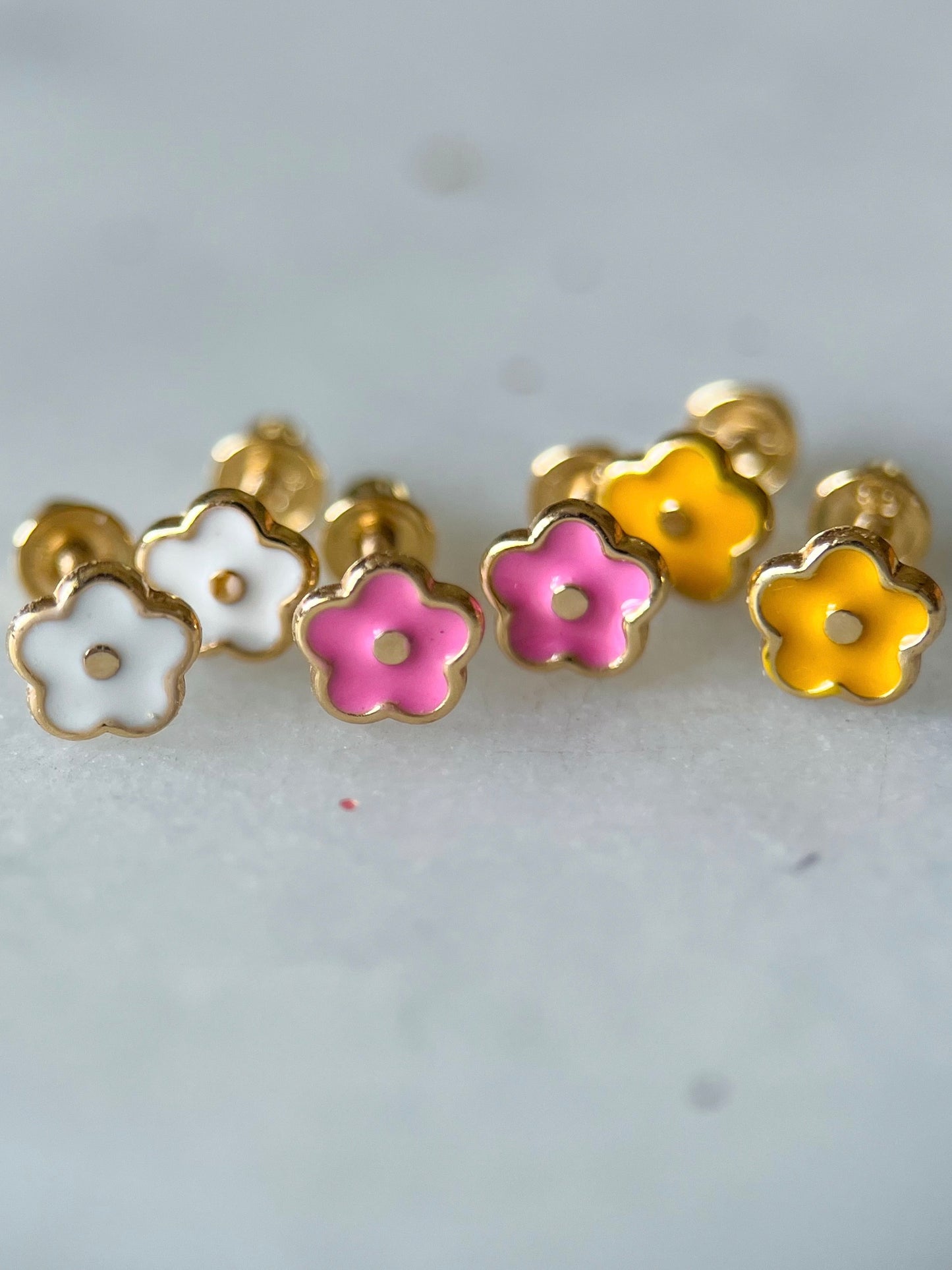Various Mini 14k Yellow Gold Flower Studs - White, Pink, Yellow