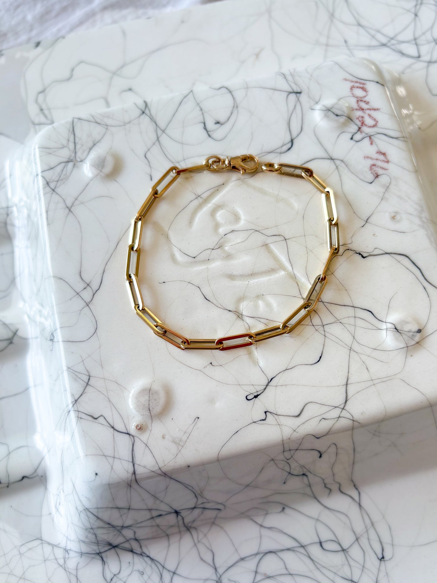 Vintage Paperclip 14k Yellow Gold 7 Inch Bracelet