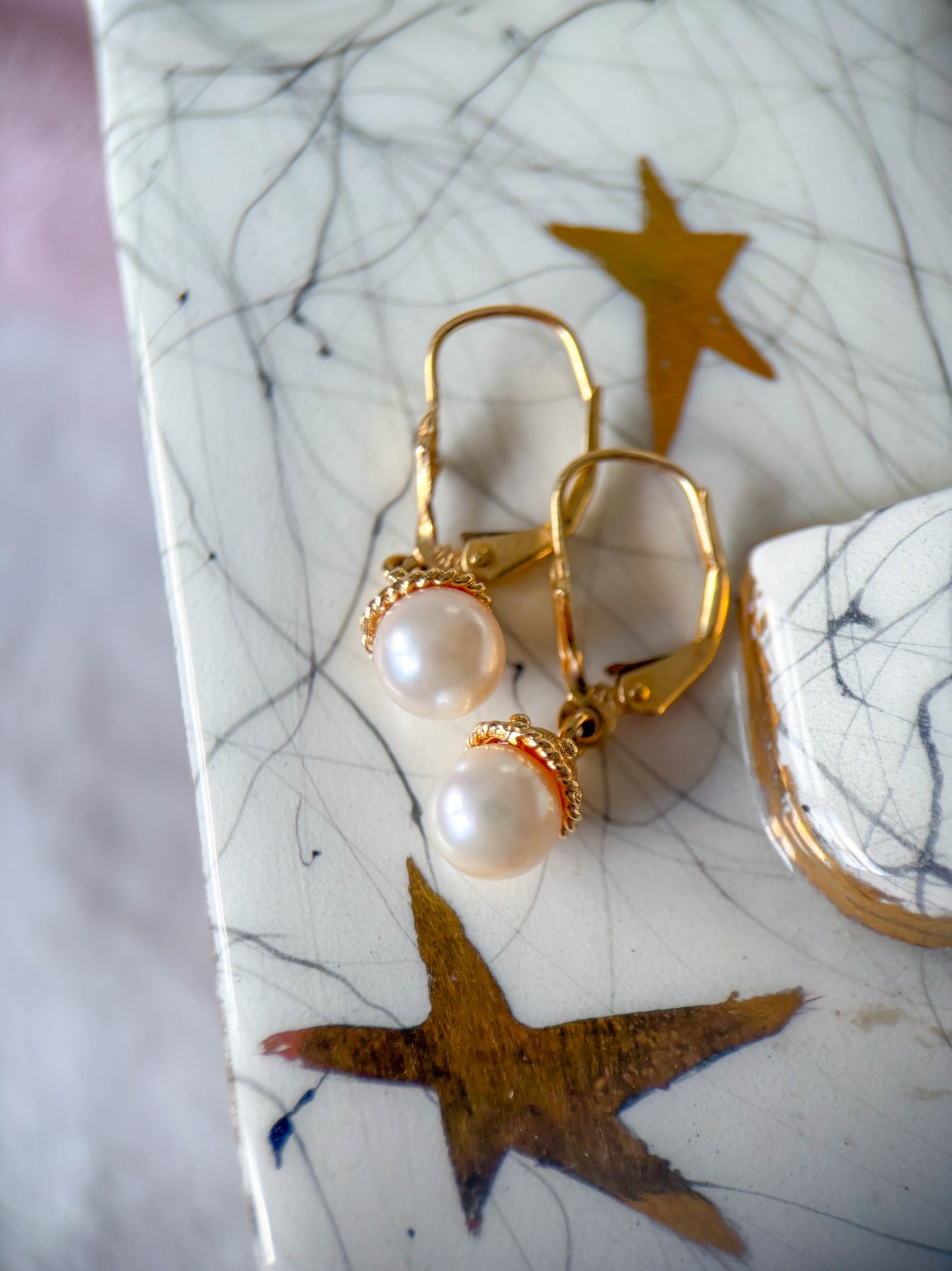 Vintage Pearl 18k Yellow Gold Drop Earrings