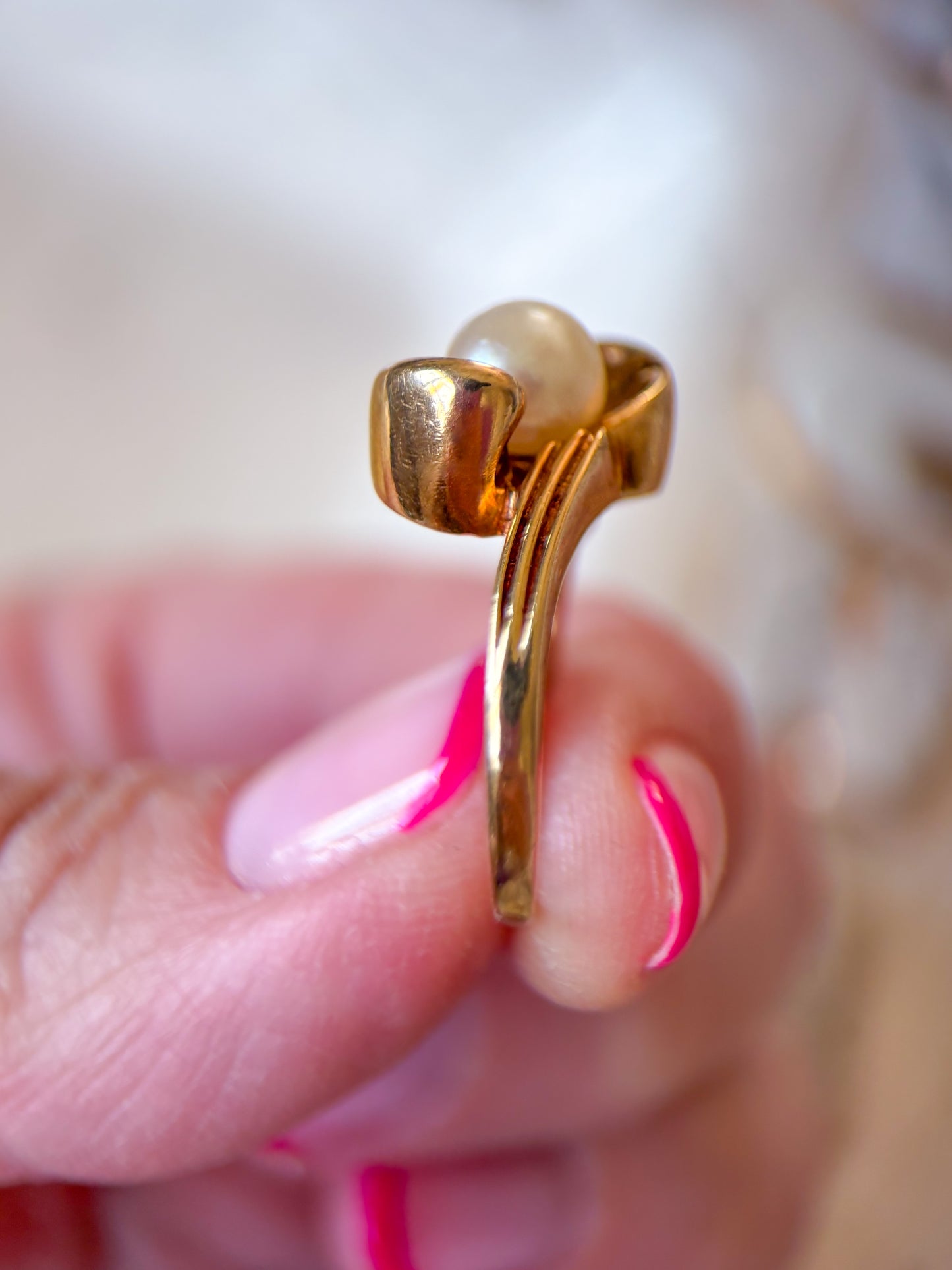Vintage Natural Pearl 10k Yellow Gold Cocktail Ring