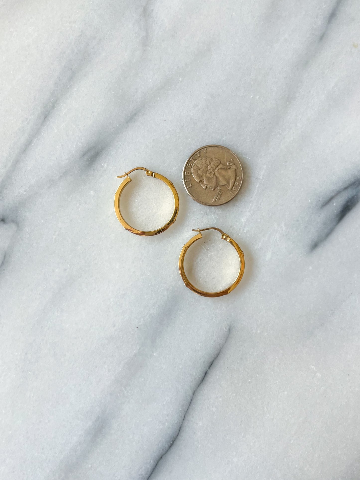 Vintage L0VE Style 10k Yellow Gold Large Thin Hoops