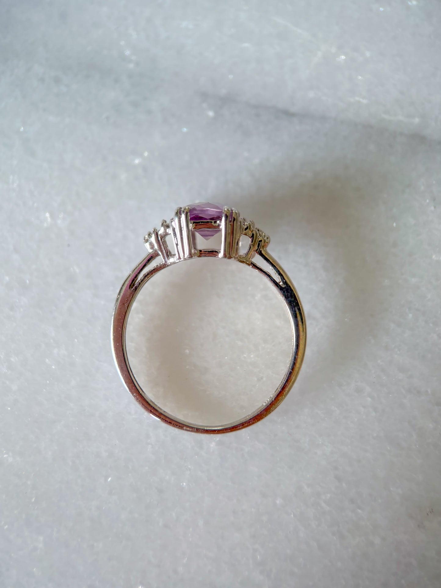 Vintage Amethyst and Natural Diamond 14k White Gold Ring