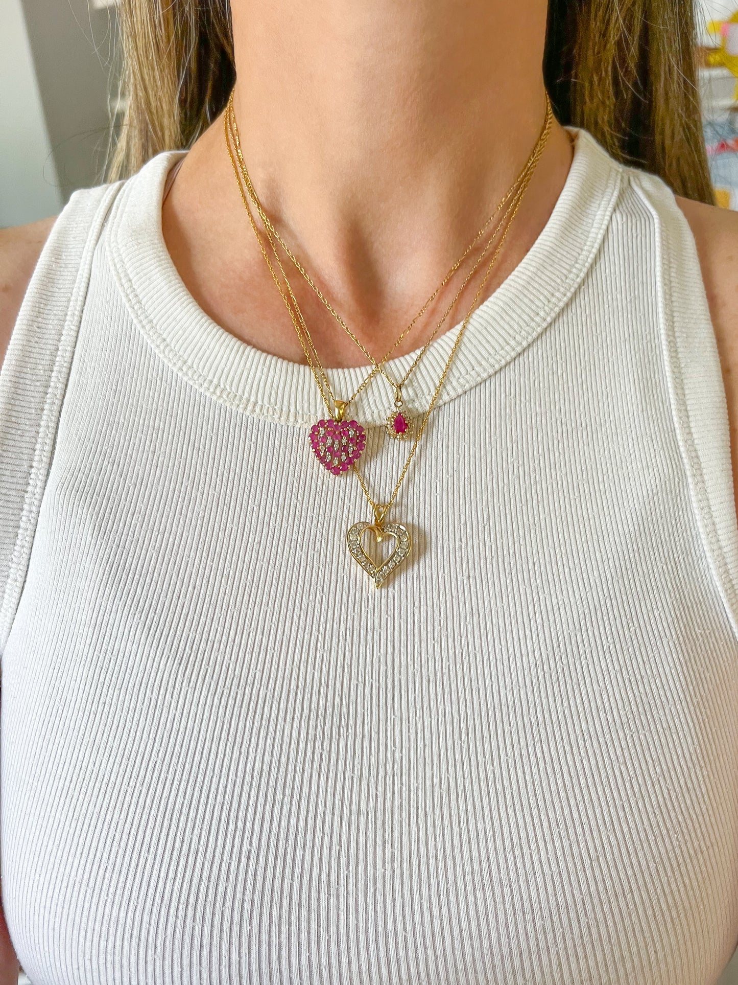 Vintage Natural Diamond and Natural Ruby Heart 14k Yellow Gold Charm