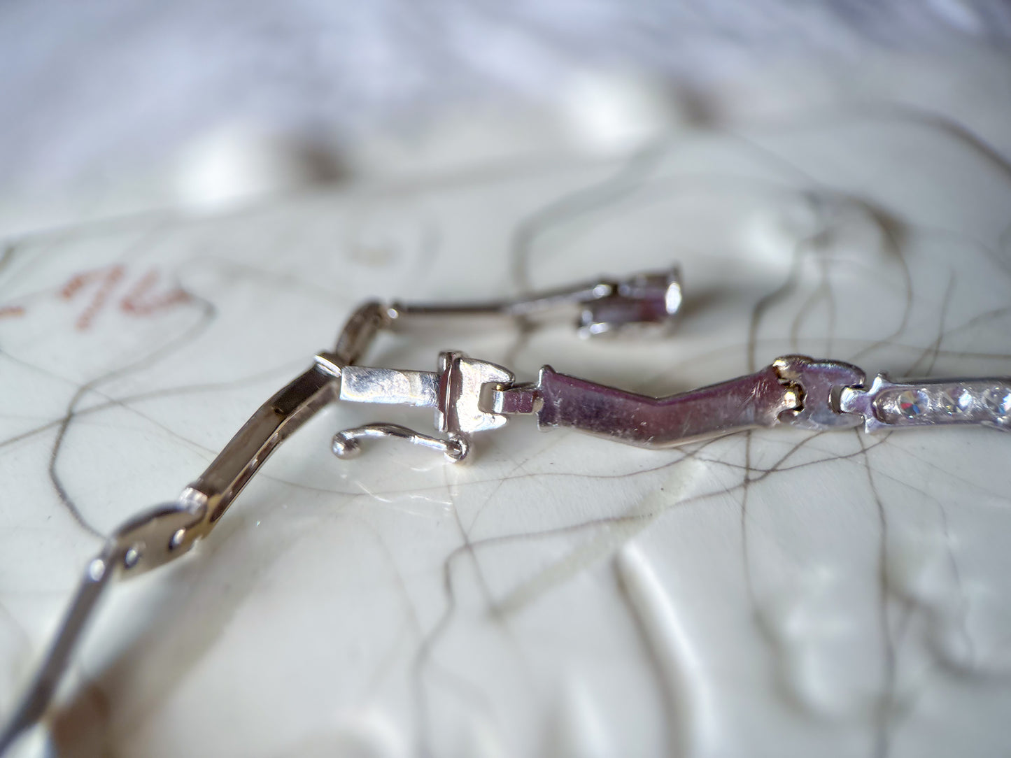 Vintage 14k White Gold Inch Bracelet with CZ