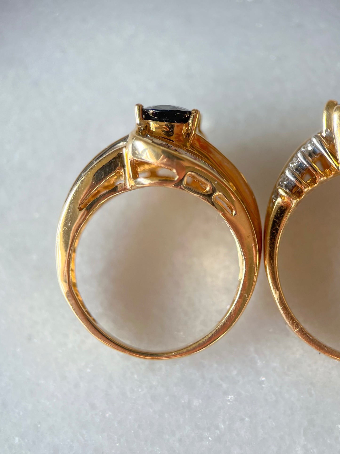 Vintage Natural Sapphire and Natural Diamond 14k Yellow Gold Rings