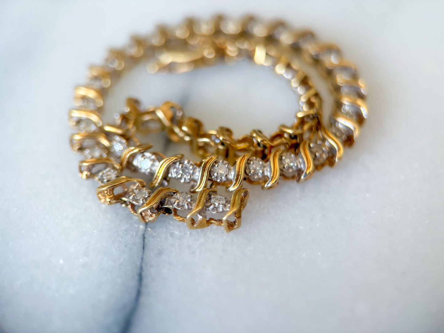 Vintage Natural Diamond 10k Yellow Gold 7 3/4 Inch Tennis Bracelet