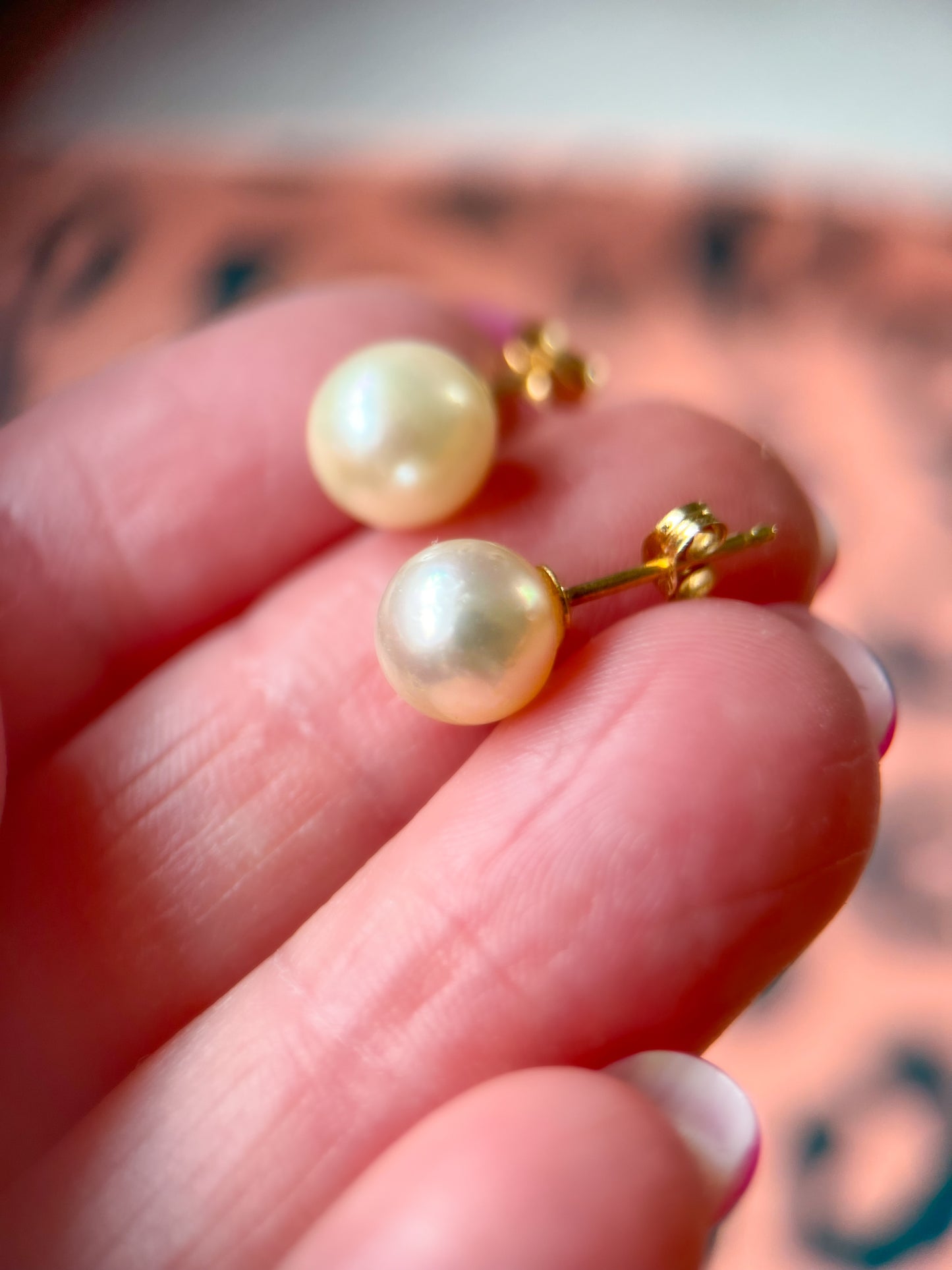 Vintage Ball Stud Earrings in Pearl and Solid 14k Yellow Gold