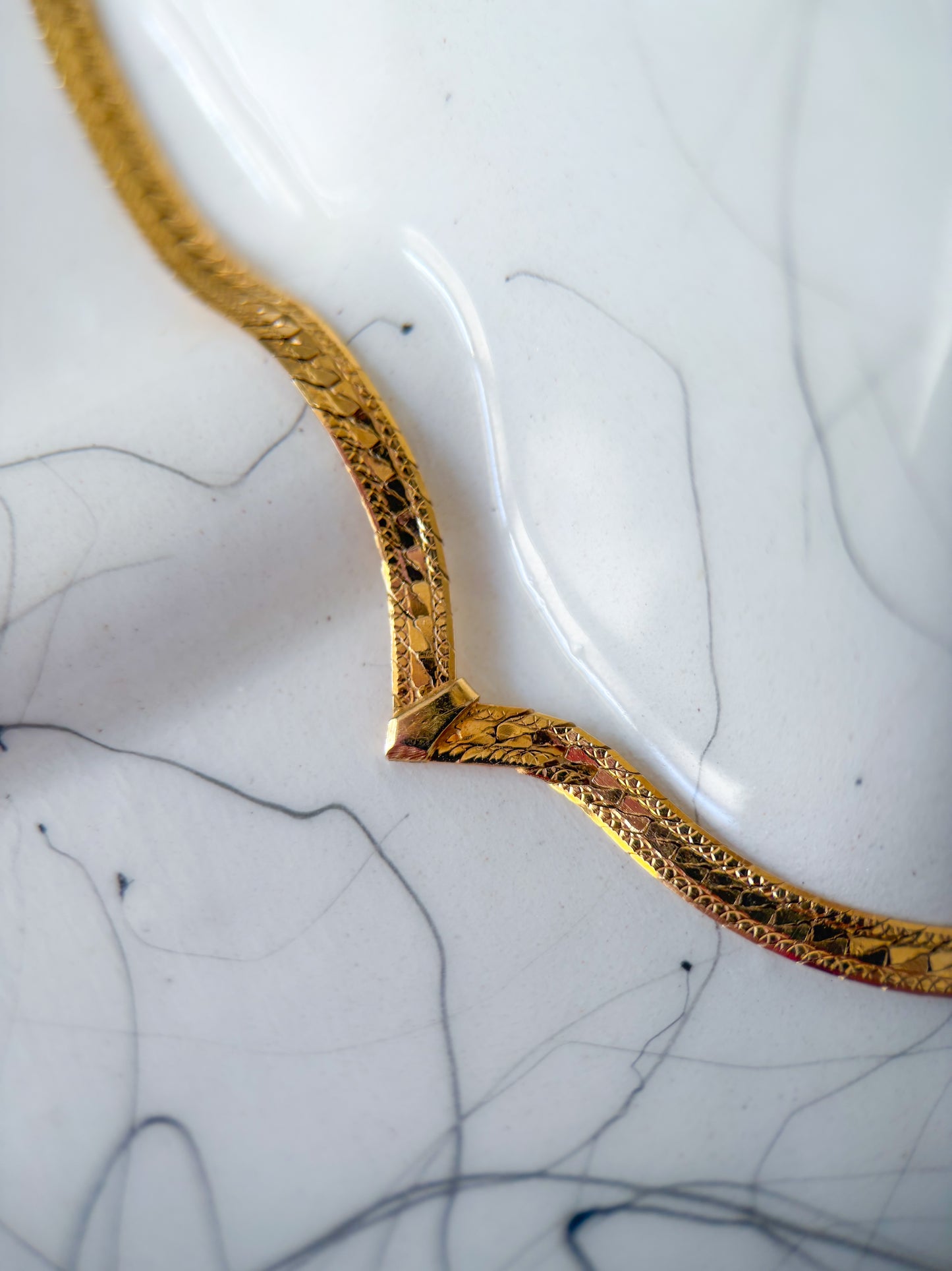 Vintage Herringbone 14k Yellow Gold 7.25 Inch Bracelet