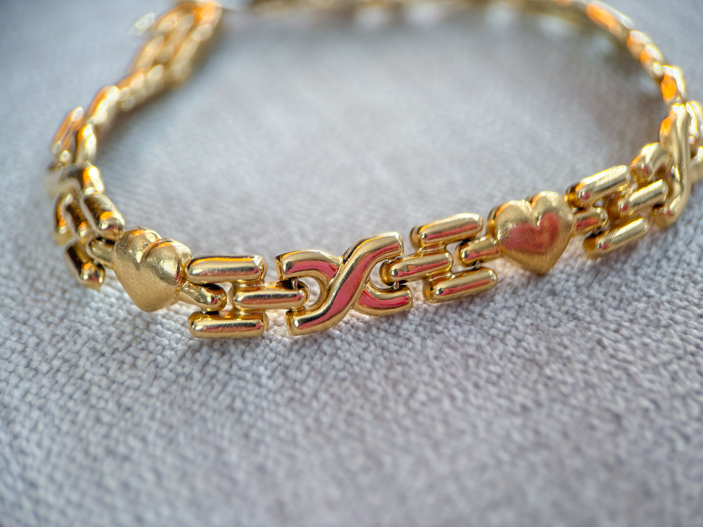 Vintage Heart 14k Yellow Gold 7.5 Inch Bracelet