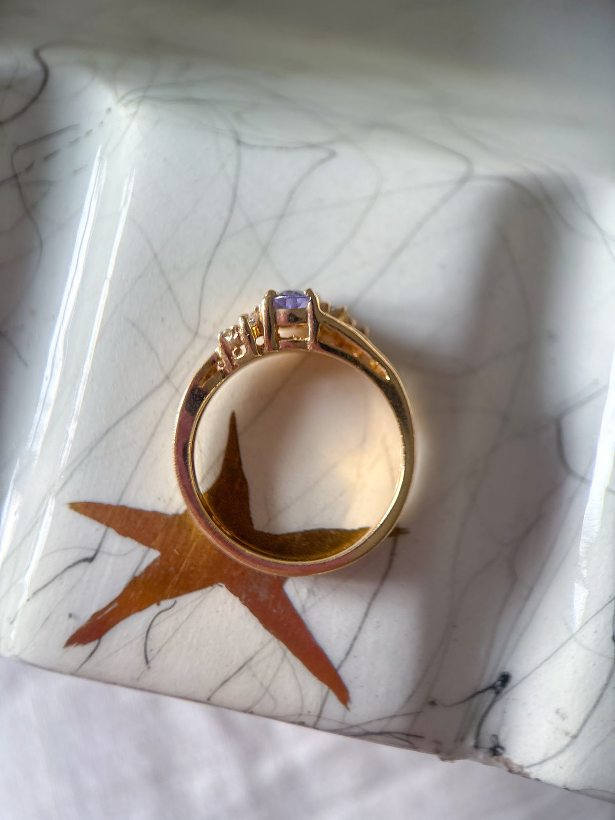 Vintage Natural Tanzanite and Natural Diamond 14k Yellow Gold Ring
