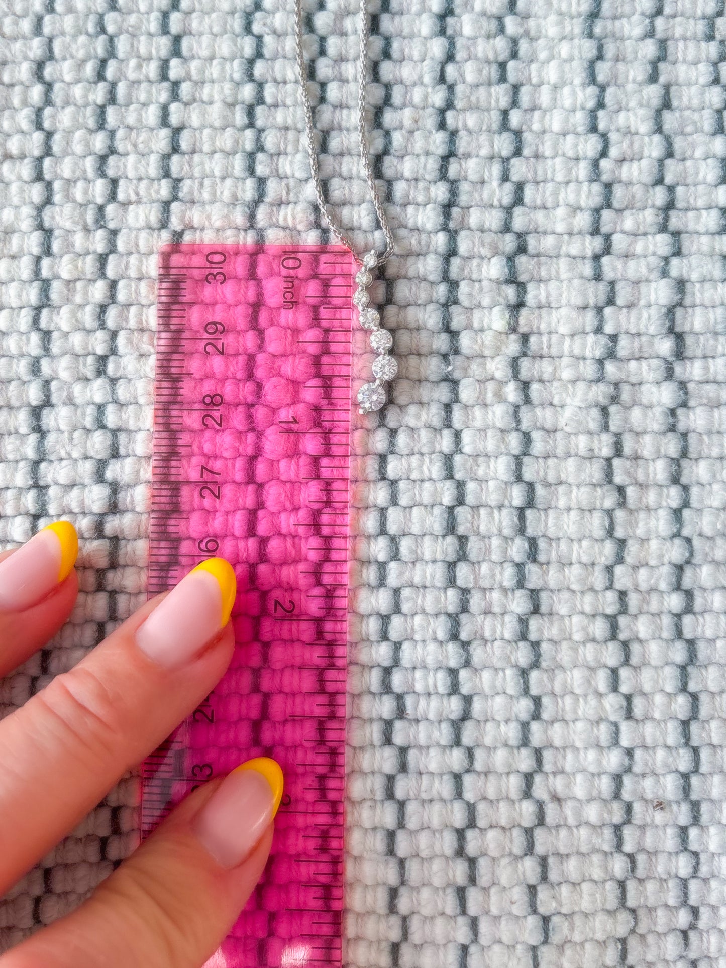 Vintage Natural Diamond 7 Stone Drop Pendant with 14k White Gold Attached 22 Inch Chain