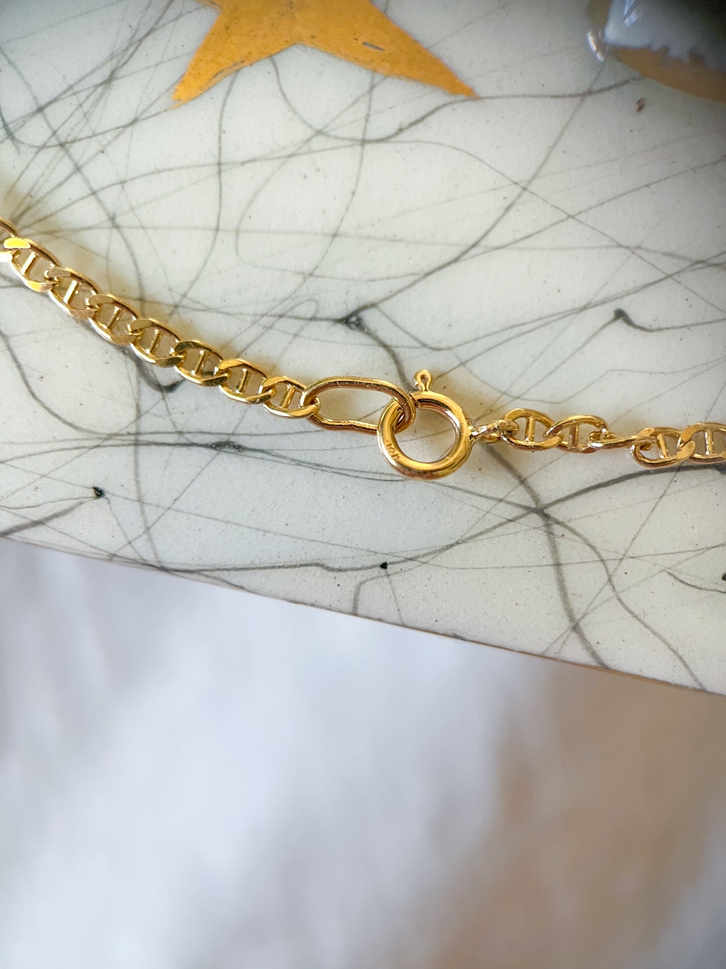 Vintage Flat Mariner Chain 14k Yellow Gold 14 Inch Chain Necklace