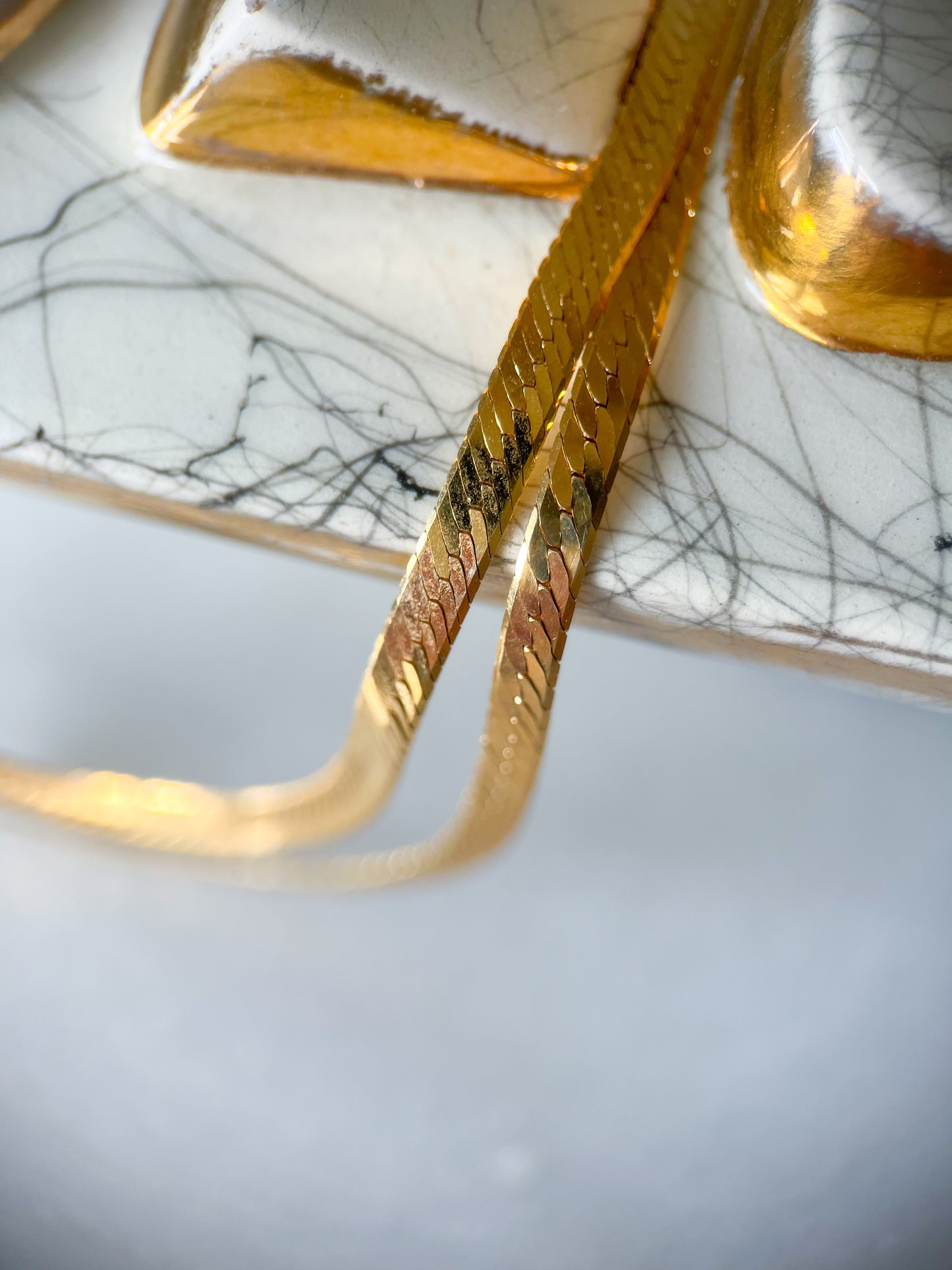 Vintage Herringbone Chain Necklaces 14k Yellow Gold - Two Lengths