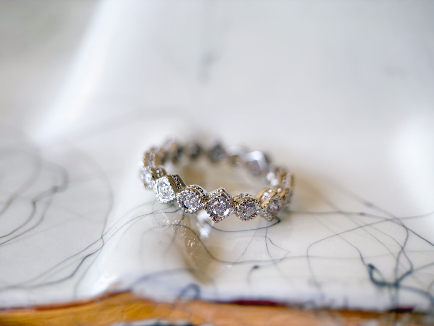 Vintage Natural Round Diamond 14k White Gold Eternity Band, size 6 1/4