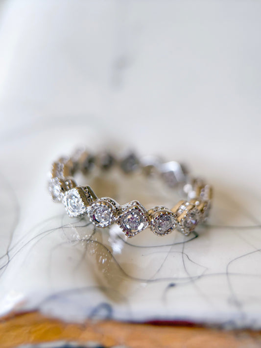 Vintage Natural Round Diamond 14k White Gold Eternity Band, size 6 1/4