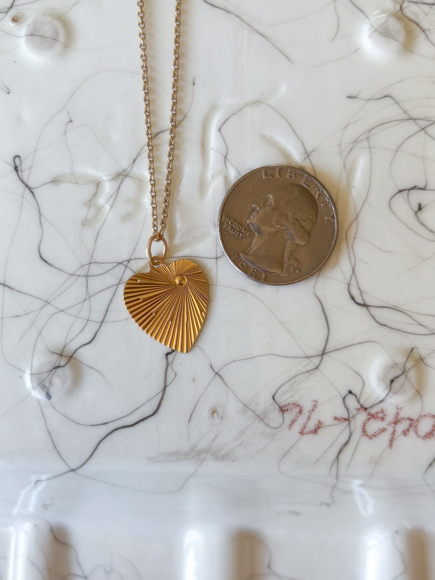 Vintage Engine Turned Heart 14k Yellow Gold Charm, Engraved: "Thou Shall Not Kill"