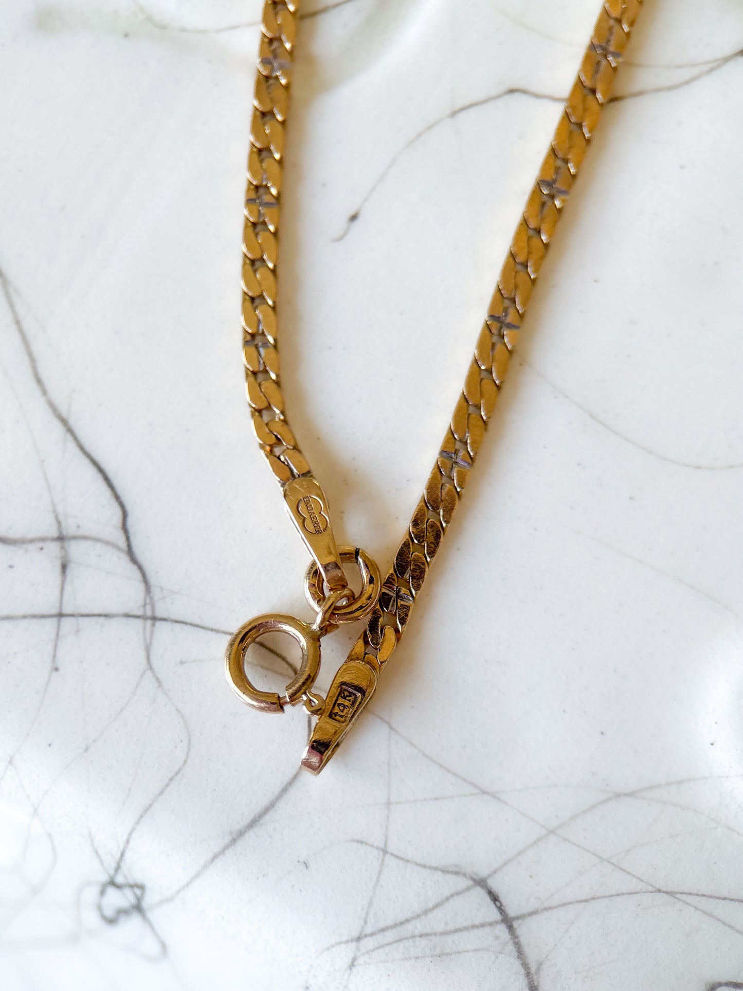 Vintage Flat Curb Link 14k Yellow Gold Bracelet