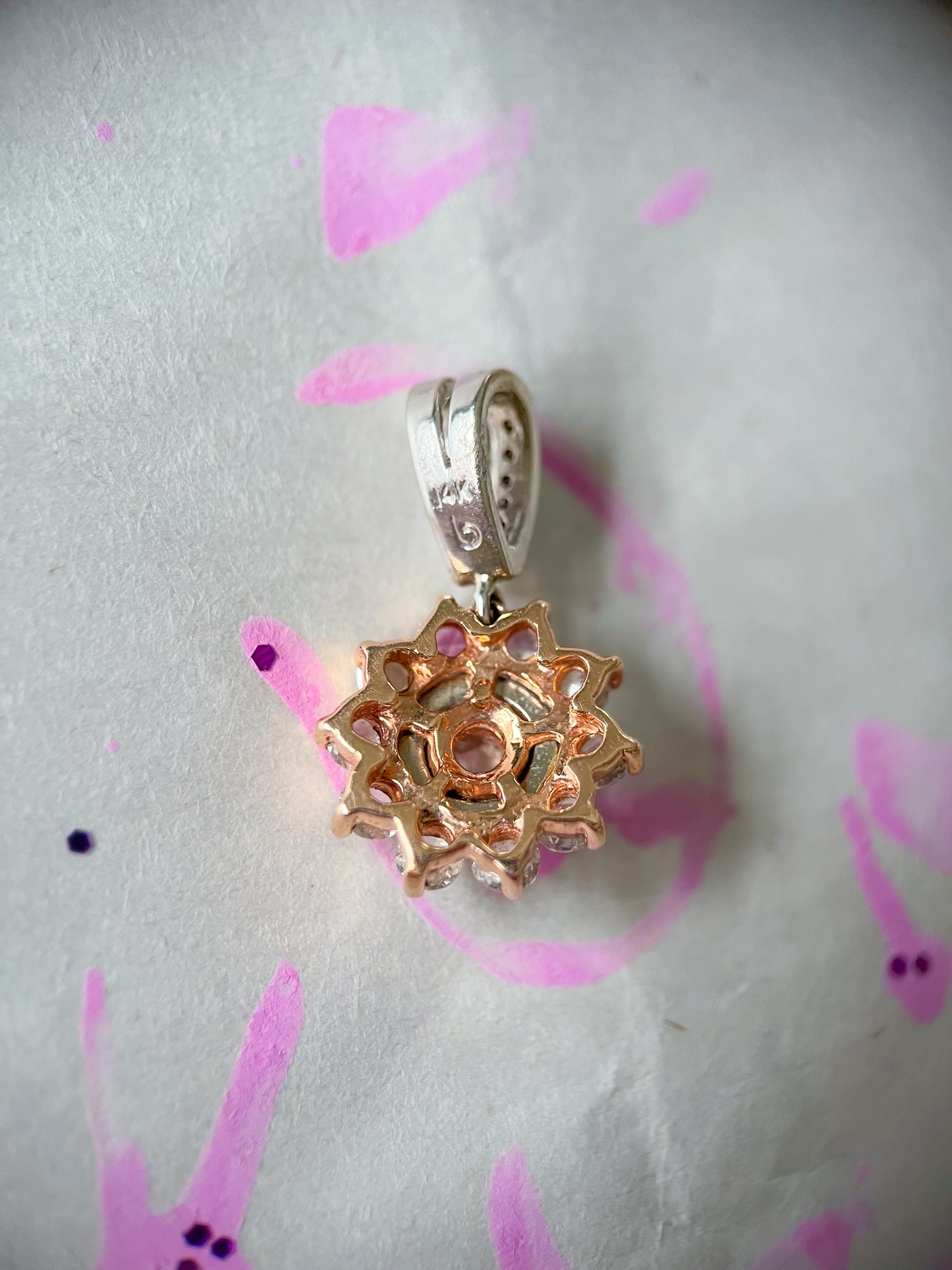 Vintage Natural Diamond Rose Cut Light Pink 14k Rose and White Gold Pendant Charm