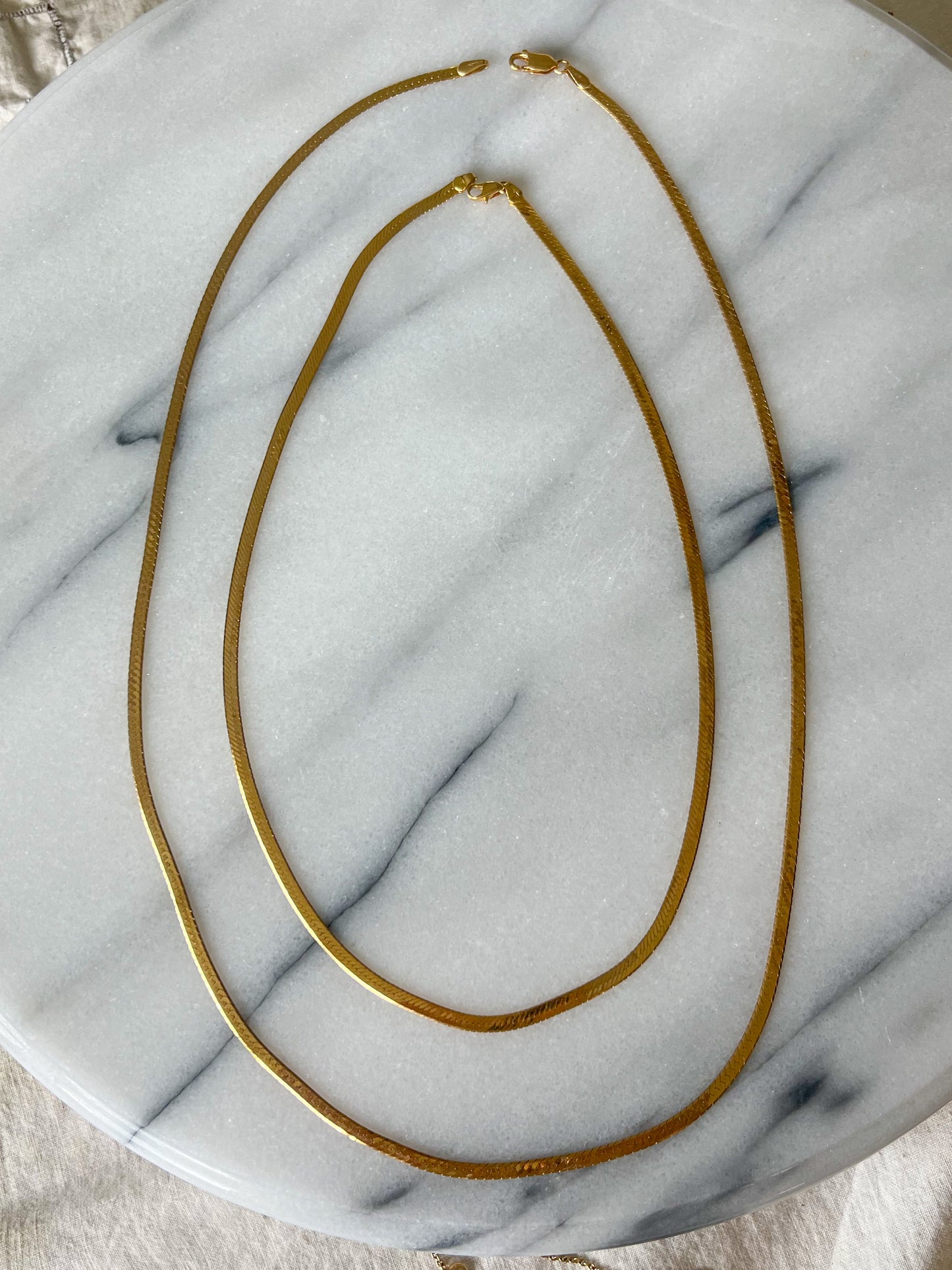 Vintage Herringbone Chain Necklaces 14k Yellow Gold - Two Lengths
